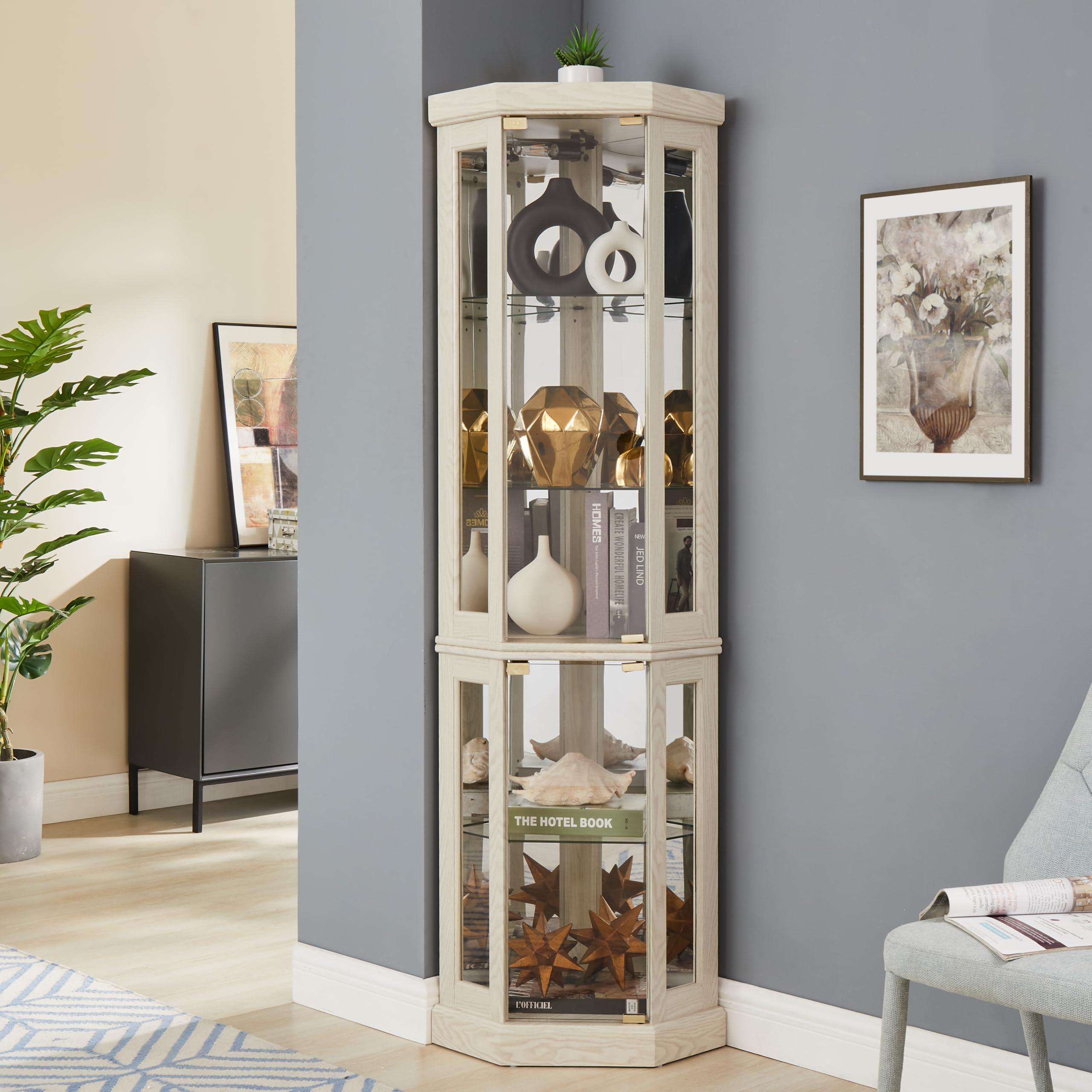 Amazon.com: Star20XX Antique White Corner Curio Cabinet, Glass