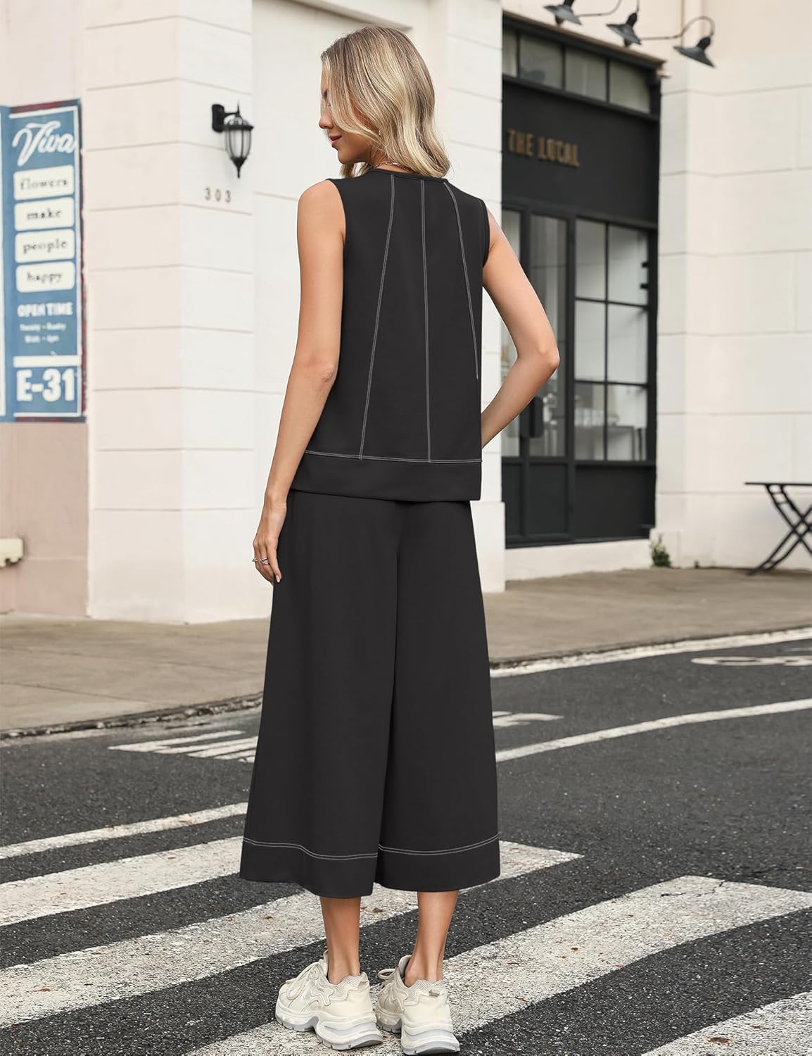 LOMON Two Piece Sets for Women Summer Outfits Sleeveless Tank Tops Wide Leg Crop Pants Matching Lounge Vacation Travel - Image 6