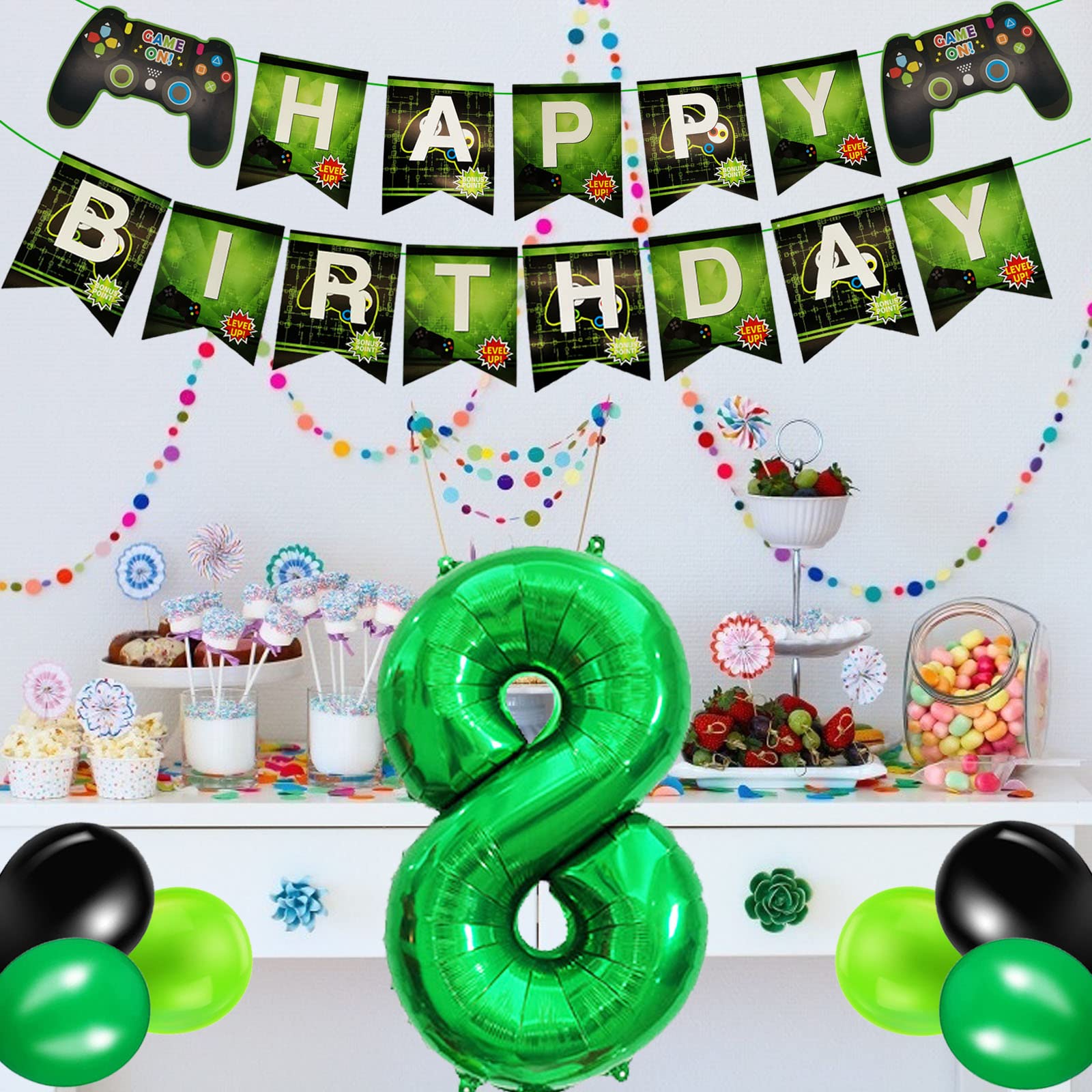 OSOFREE 55 stuks Pixe verjaardagsdecoratie jongen, ballonnen kinderverjaardag, videogame decoratie verjaardag feestset voor kinderen (A