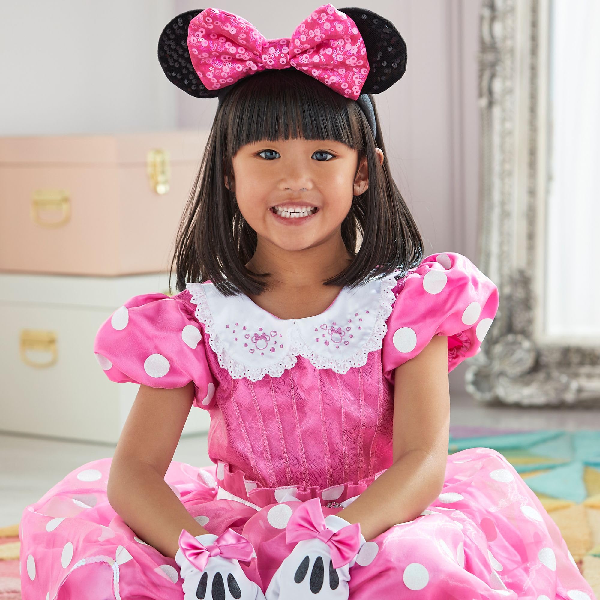 Disney Store Official, Minnie Mouse, disfraz infantil, vestido de lunares rosas con guantes para Halloween, juegos de rol y fiestas de disfraces