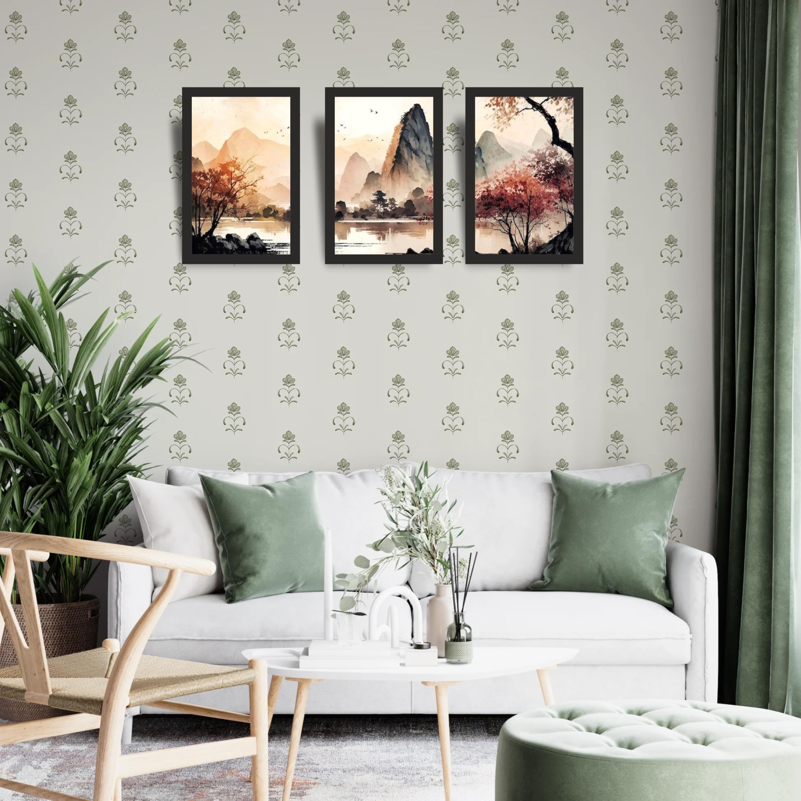 Autumn Mountain Landscape Wall Art Set of 3 Frames