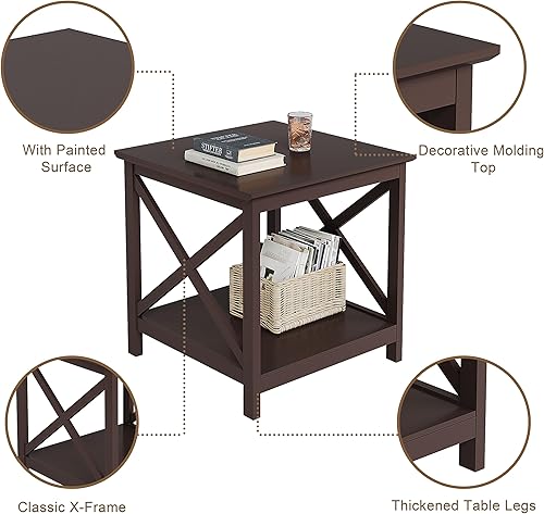 Miniatura 4 de ChooChoo Mesa auxiliar, mesa auxiliar de 24 pulgadas con estante de almacenamiento de 2 niveles, mesa auxiliar para sala de estar, mesita de noche