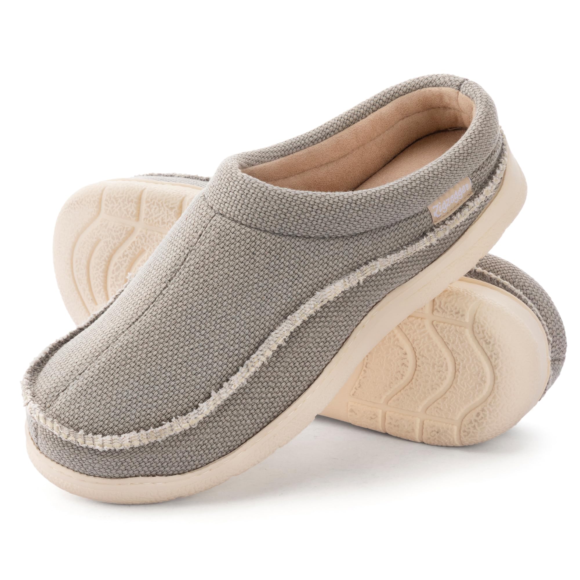 Zigzagger Men's Slip On Moccasin Slippers, Indoor/Outdoor Warm Fuzzy Comfy House Shoes, Fluffy Wide Loafer Slippers