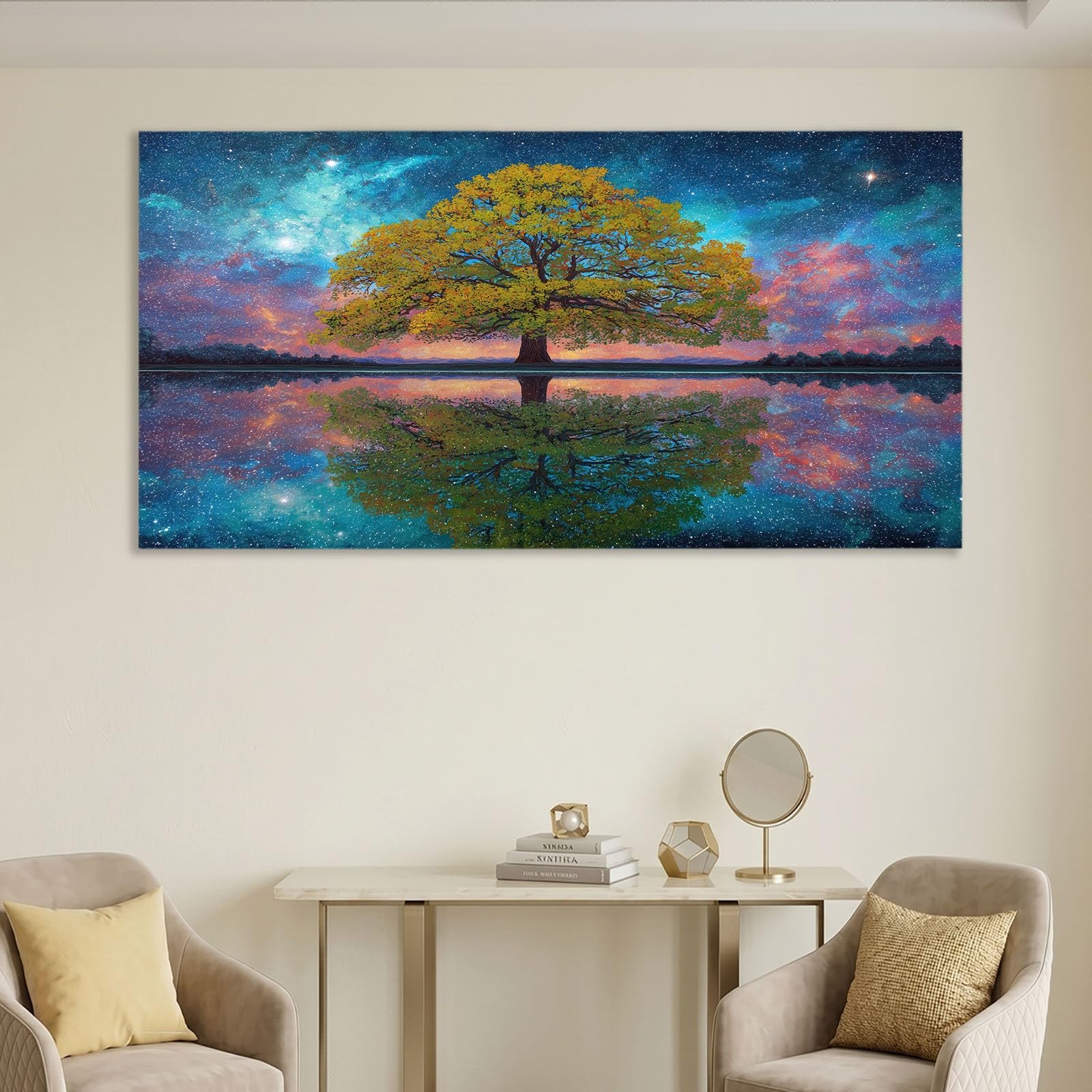 Atemberaubendes Vlies LeinwandbildFantasy Surrealistisch Botanisch 120L x 60W cm Das Motiv Hoher BaumWandbild für Wanddeko Wohnzimmer Schlafzimmer Kunstdrucke, Natürliche Schönheit für Ihr Zuhause