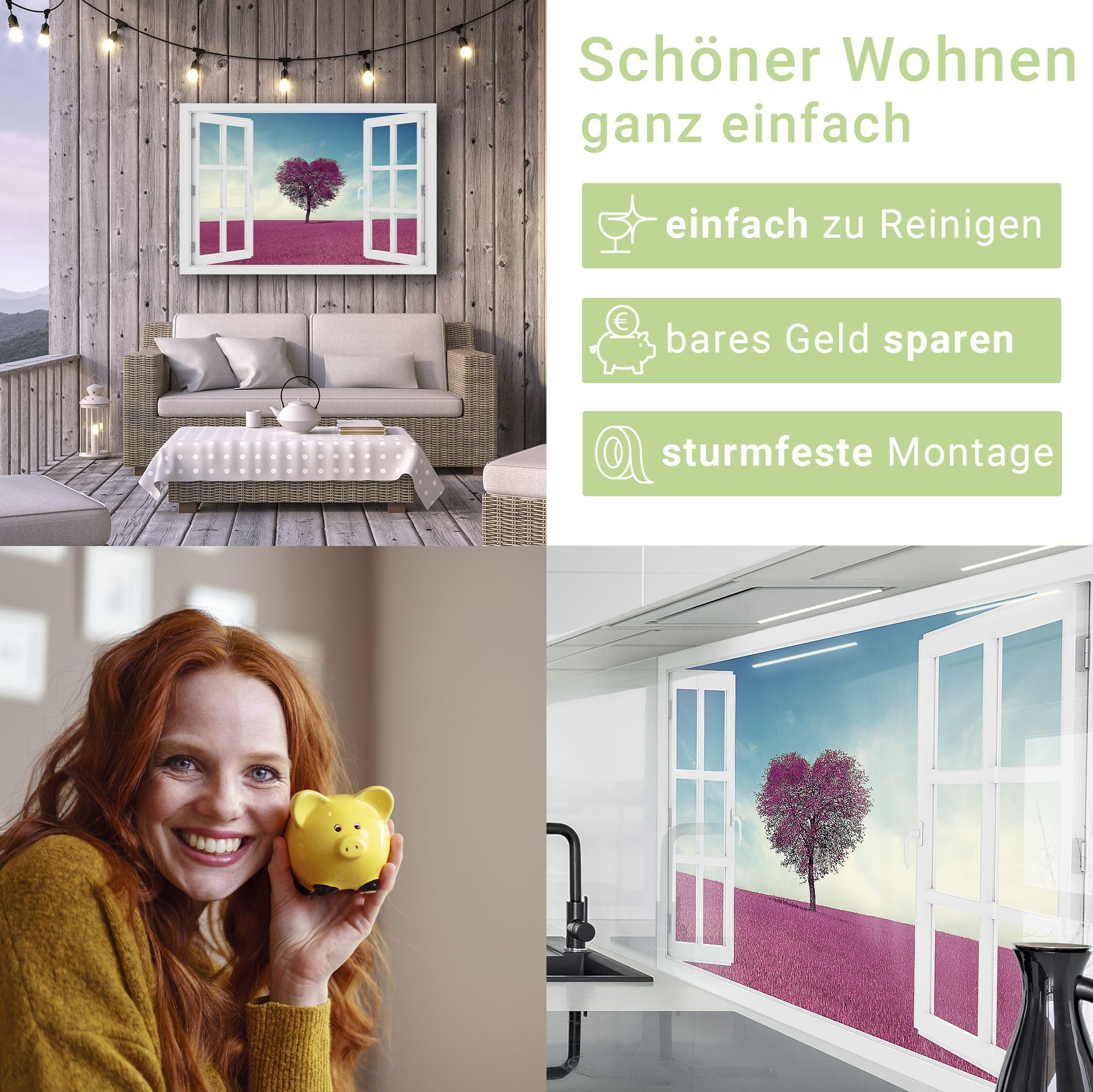 Wandbild Outdoor wetterfeste Bilder für draußen | Gartenbilder Innen & Außen | Landschaftsbilder Acryl Glas Fensterblick Effekt | 60x60cm Feld Himmel Baum Herz