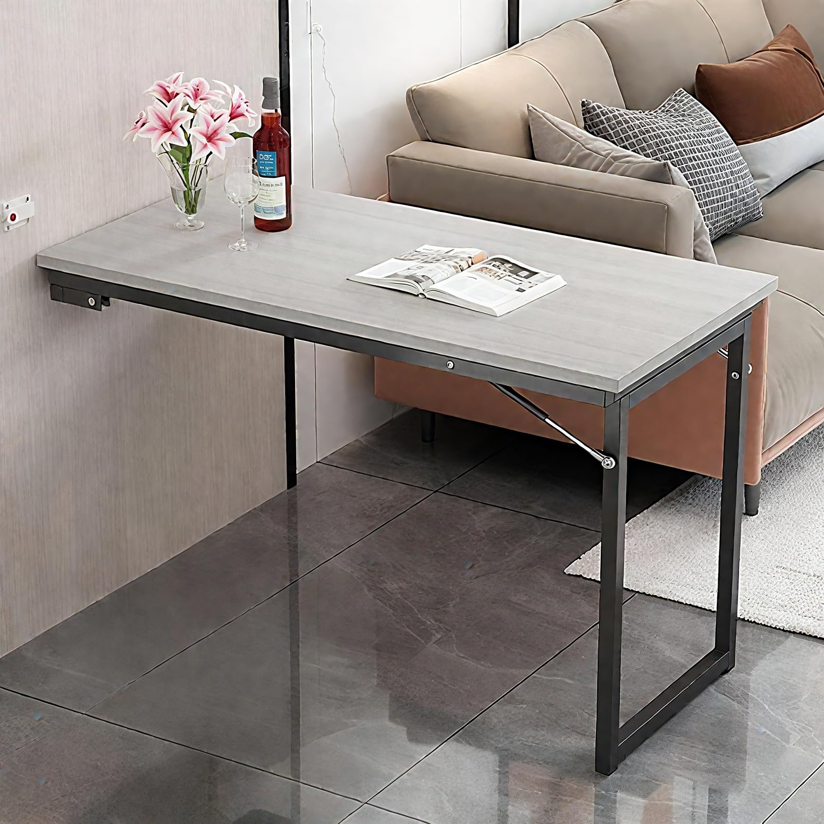 Ddasam Floating Desk with Reinforced Legs - 40kg Capacity Folding Dining Table & Computer Desk, Space Saver Design