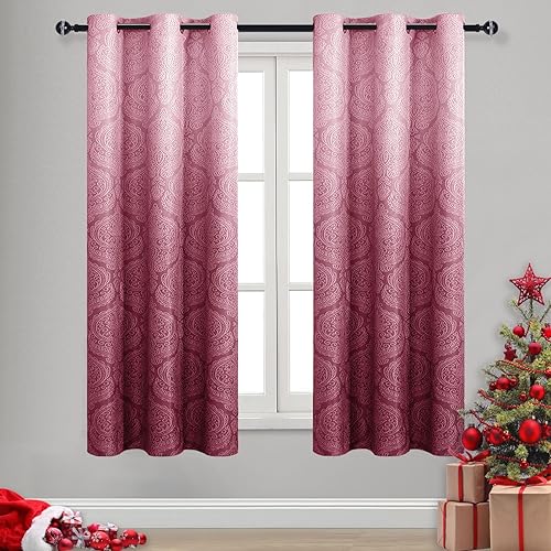 Miniatura 37 de DWCN - Cortinas blackout para dormitorio, diseño de damasco con aislamiento térmico y ojales, para sala de estar, juego de 2 paneles de cortina