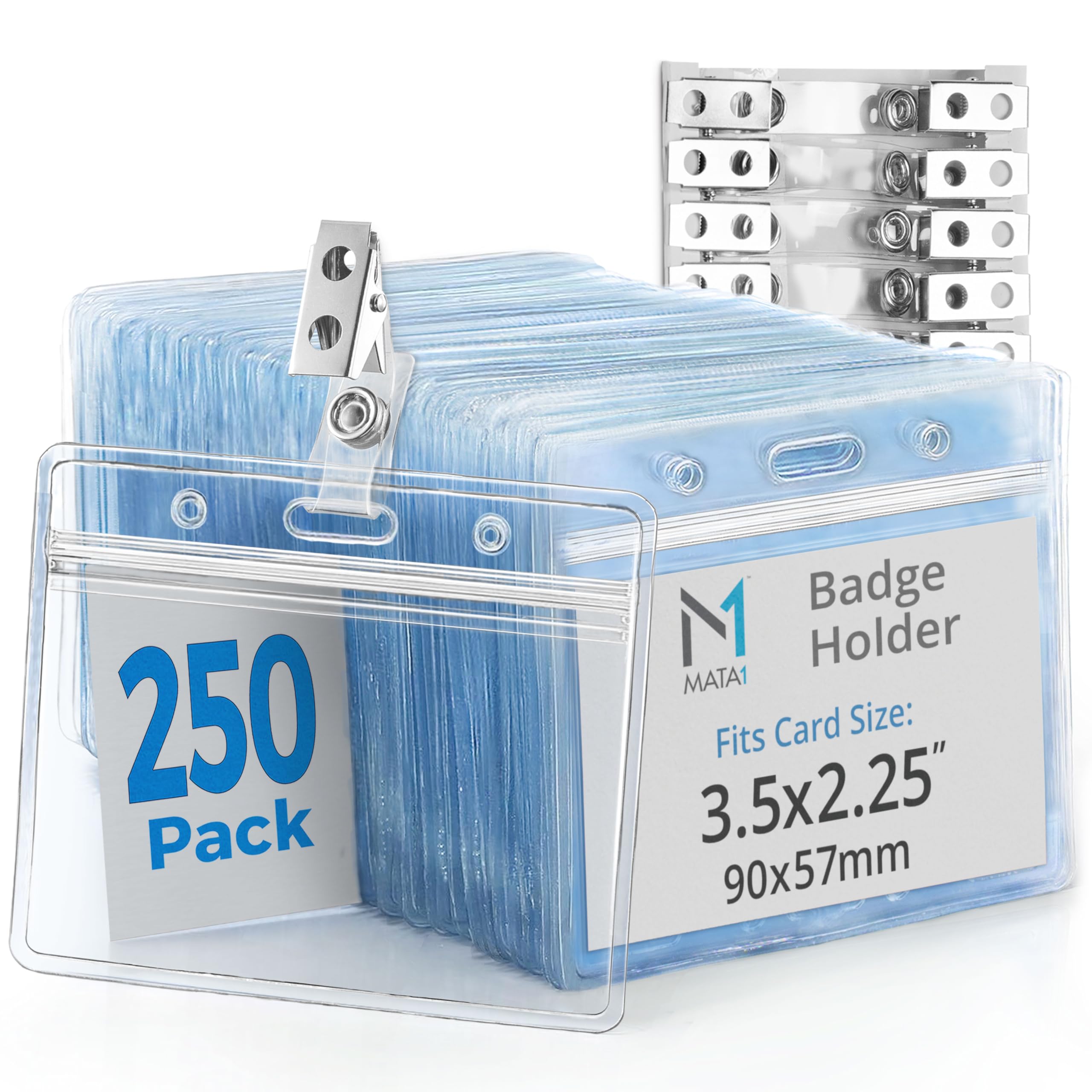 Porte ID avec Clip, Badges Plastique avec Clips, Plaque Nom Horizontal et Clip Métal 250 2.25x3.5