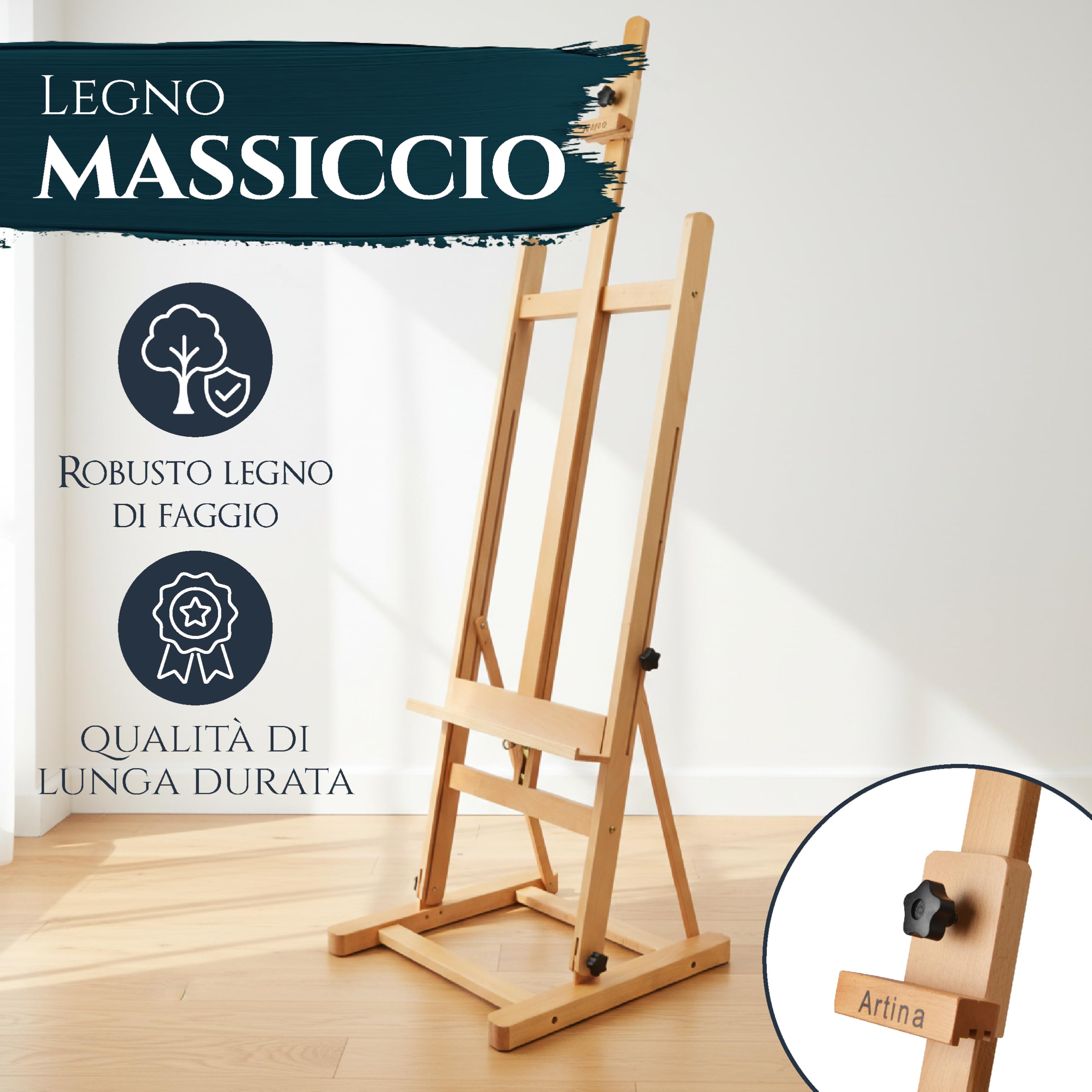 Artina Cavalletto per pittura da studio Siena - legno massello di faggio - per artisti e atelier artistici di belle arti