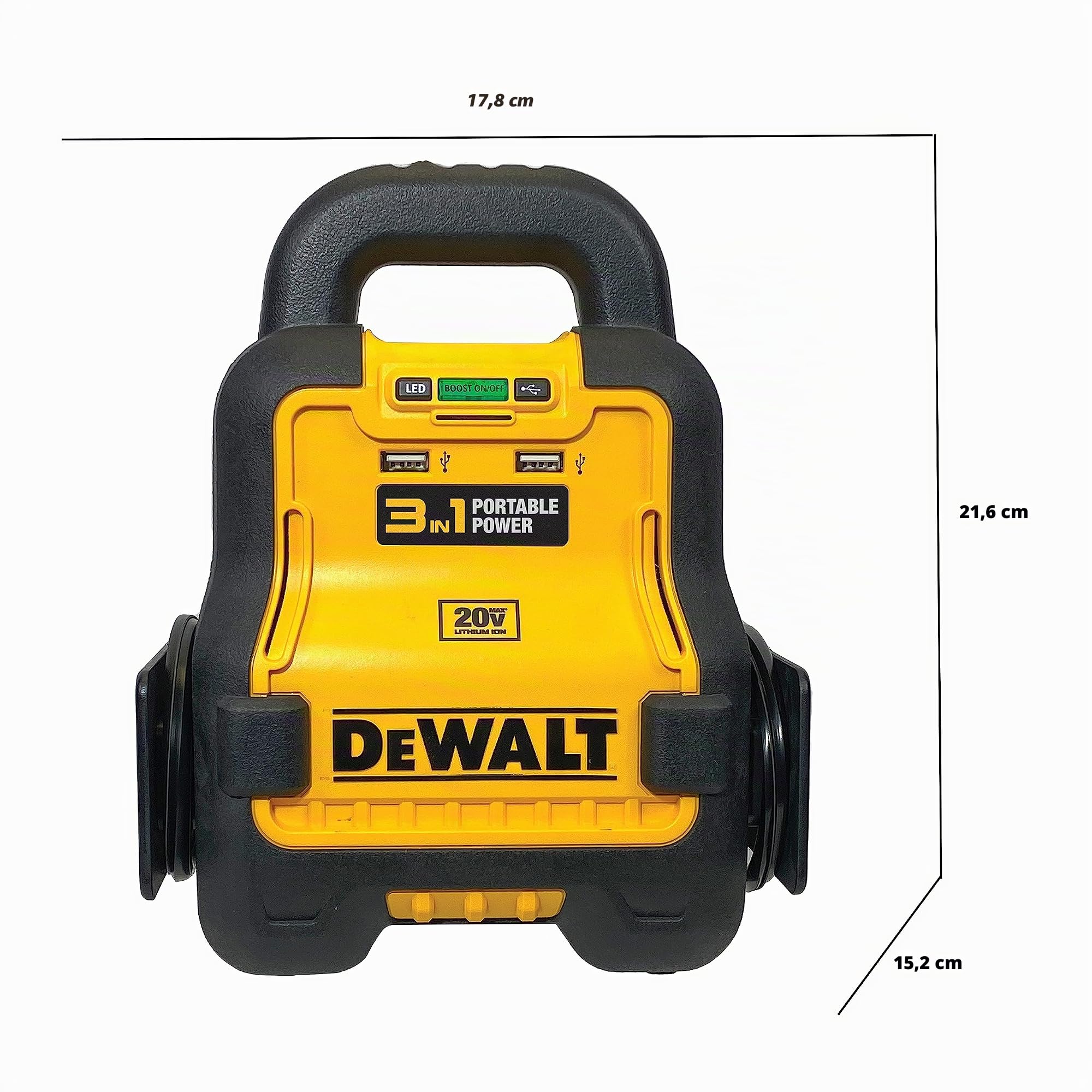 DEWALT DXAE20VBB Automotive Battery Booster and 12V Jump Starter with USB Power Station: Powered by Standard 20V MAX and FLEXVOLT Tool Batteries