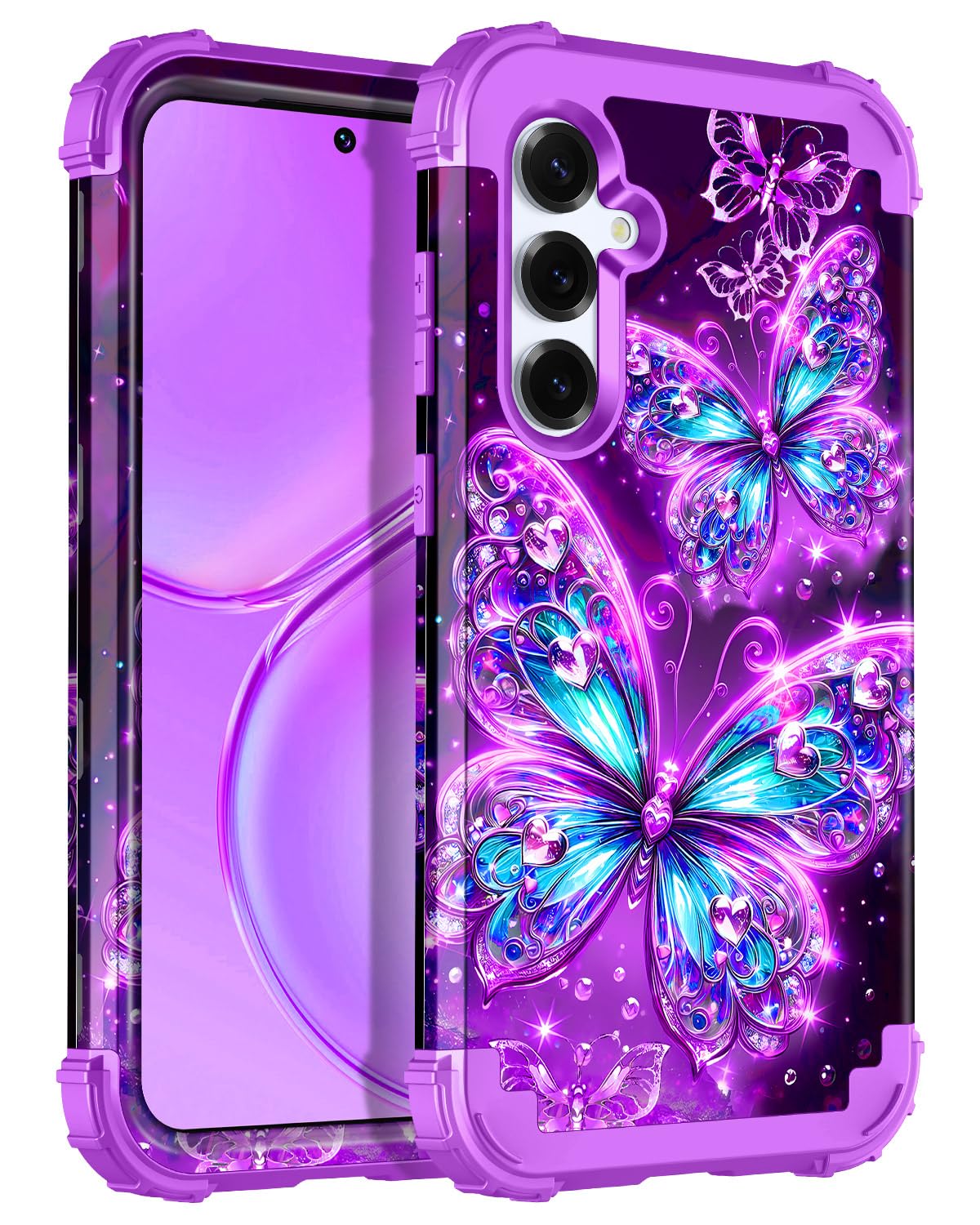 Casetego for Galaxy S25 5G Case,Glow in The Dark Three Layer Heavy Duty Sturdy Shockproof Full Protection Rugged Hard PC+Soft TPU Bumper Case for Samsung Galaxy S25 6.2 inch,Dark Purple