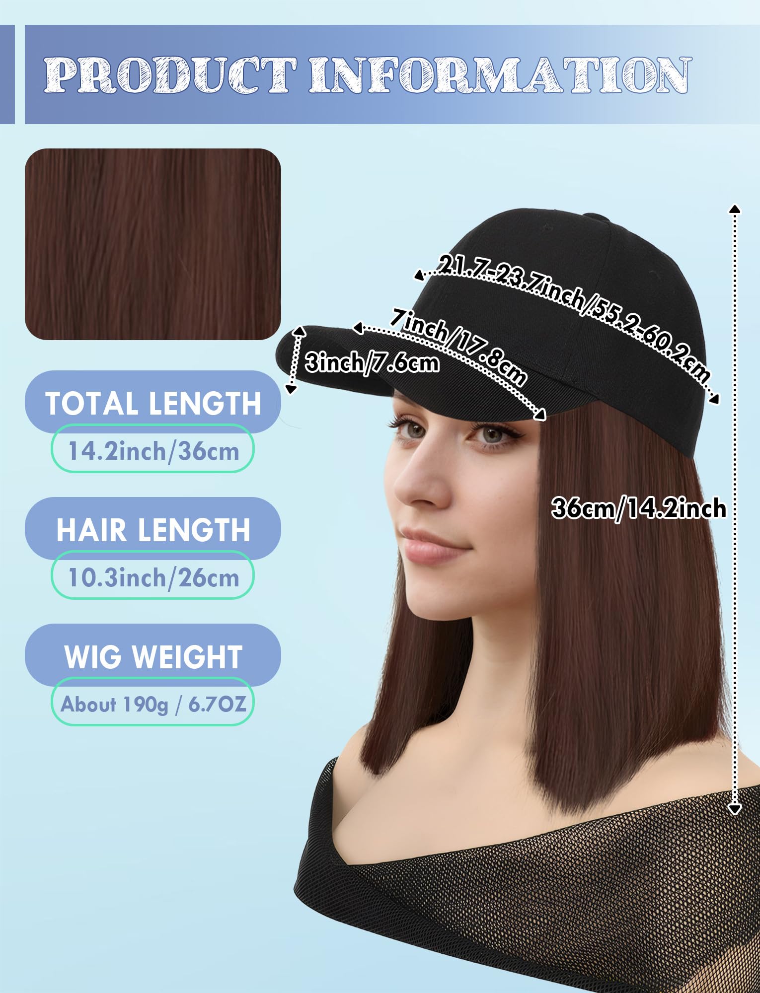 Parrucche sintetiche corte dritte dall'aspetto naturale per donne e ragazze, 26 cm, marrone scuro