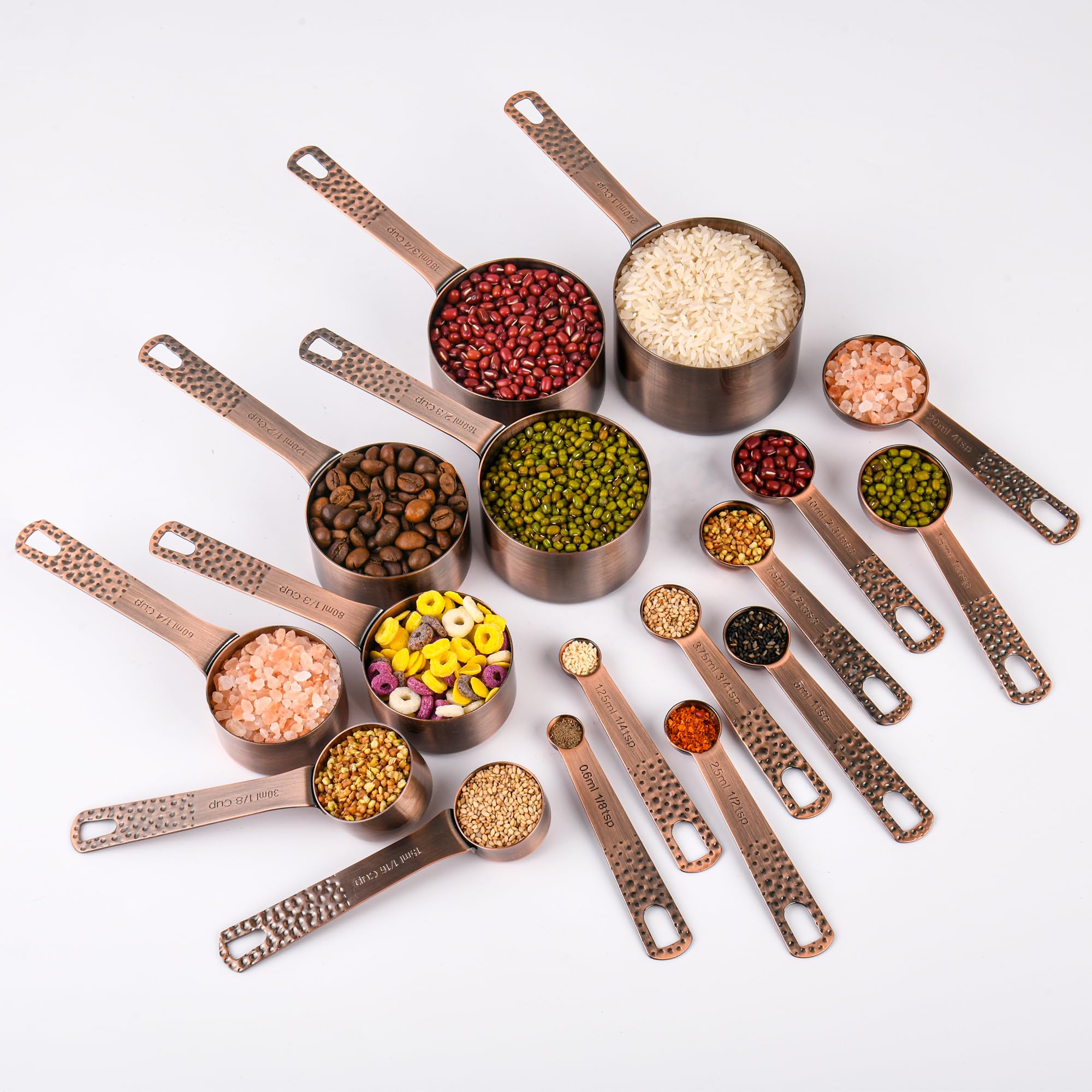 Kupfer-Messbecher und Löffel-Set, Edelstahl-Messbecher, Löffel, Metall, metrisch und US 8 Messbecher, 9 Kicthen Messlöffel & Nivellierer für Backen und Küche