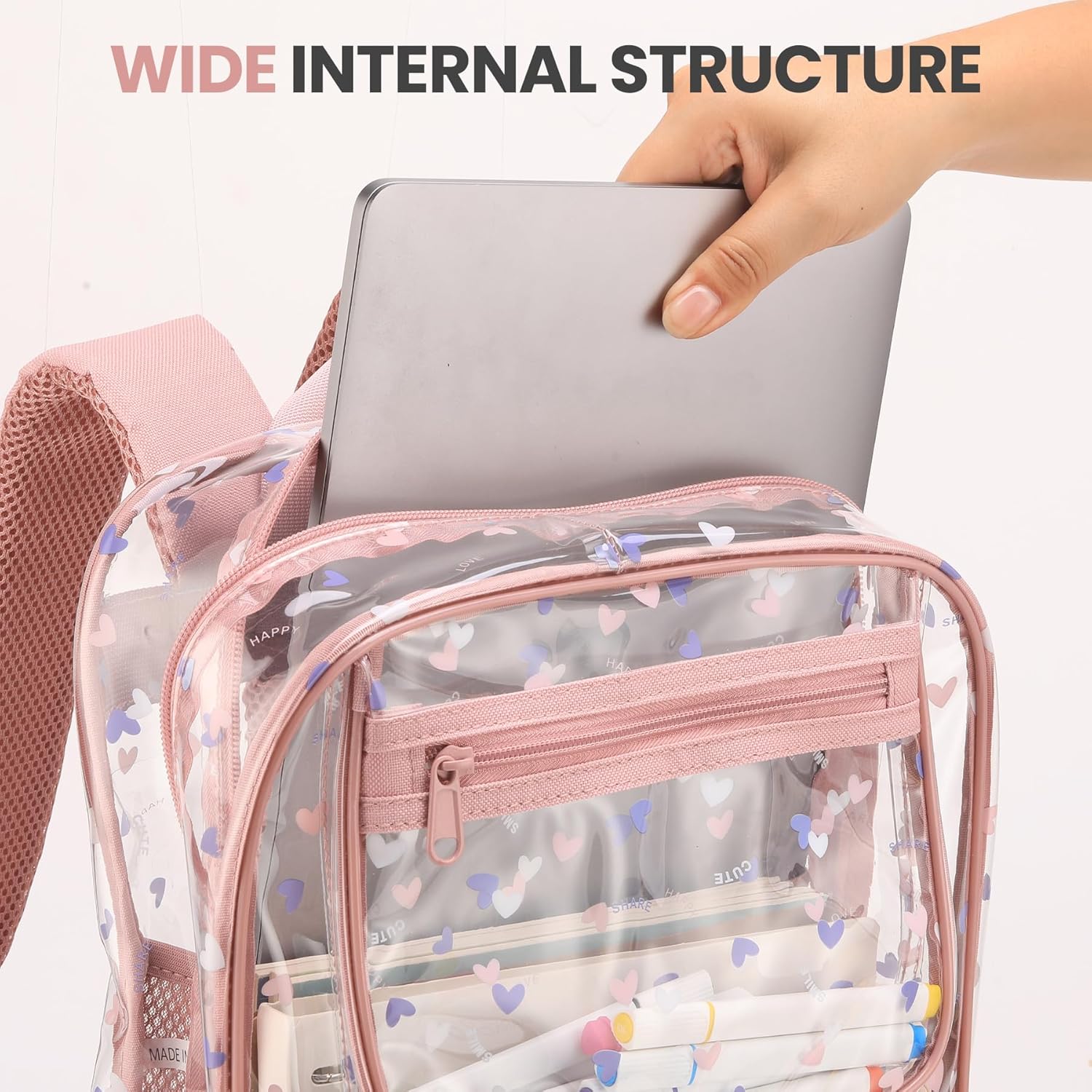 Clear Backpacks with Matching Lunch Bags for Kids(clear backpack & double lunch bag-pink) - Image 5