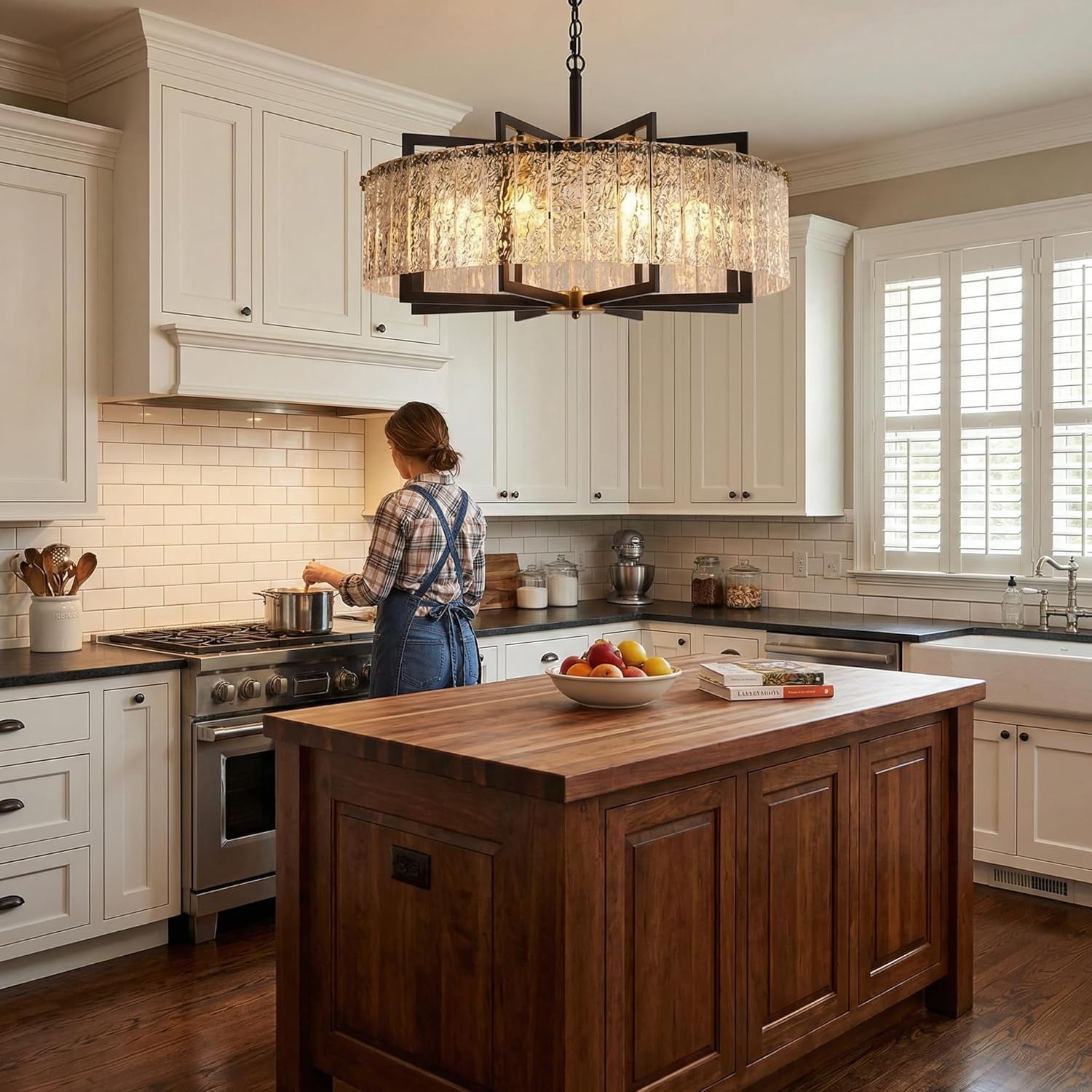 Crystal Chandeliers for Dining Room Light Fixture,30" Large Water Glass Pendant Lights,Farmhouse Ceiling Hanging Chandelier for High/Slope Ceiling-Black