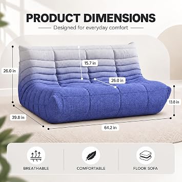 Big Bean Bag Chairs for Adults, 3 Seater Large Bean Bag Sofa, Fireside Chair Lazy Sofa Chair with High Density Comfortable Foam, Modern Bean Bag for Living Room, Bedroom, Office (Blue&White)
