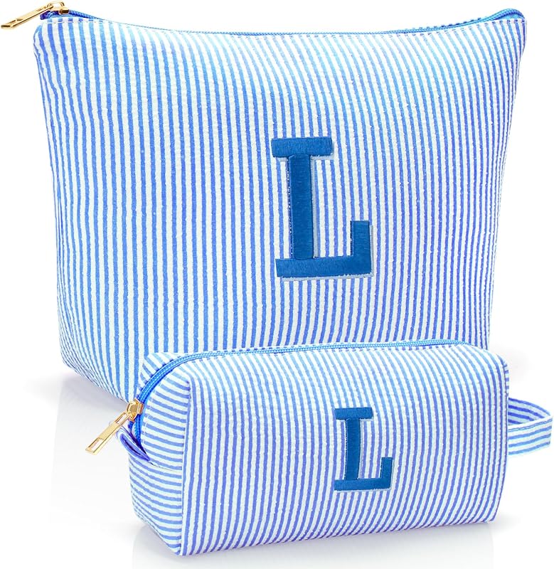 Necessaire de maquiagem YILANCOL com inicial bordada, conjunto com 2, azul