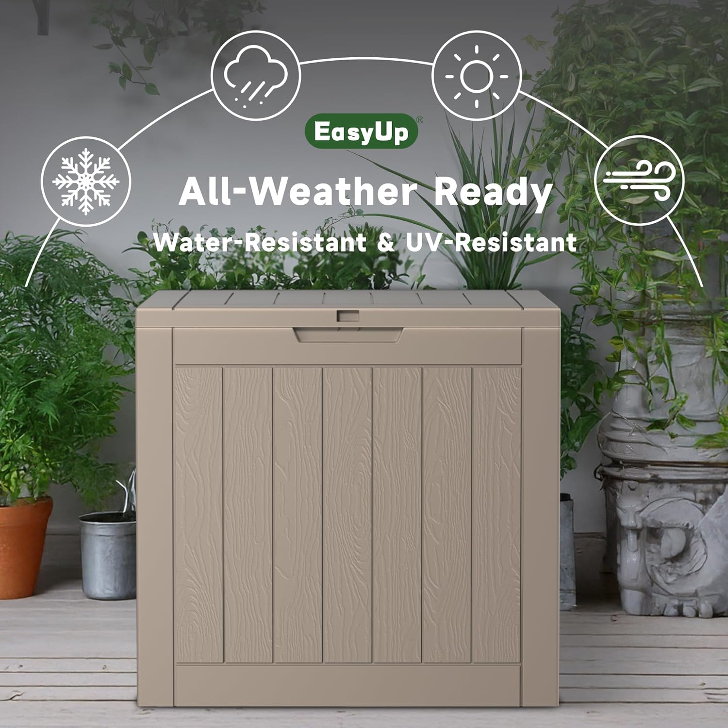 EasyUp Outdoor Storage Box, Waterproof Resin Deck Box, Reinforced Stability UV-Resistant for Patio, Garden and Poolside (Gray, 35 Gallons)