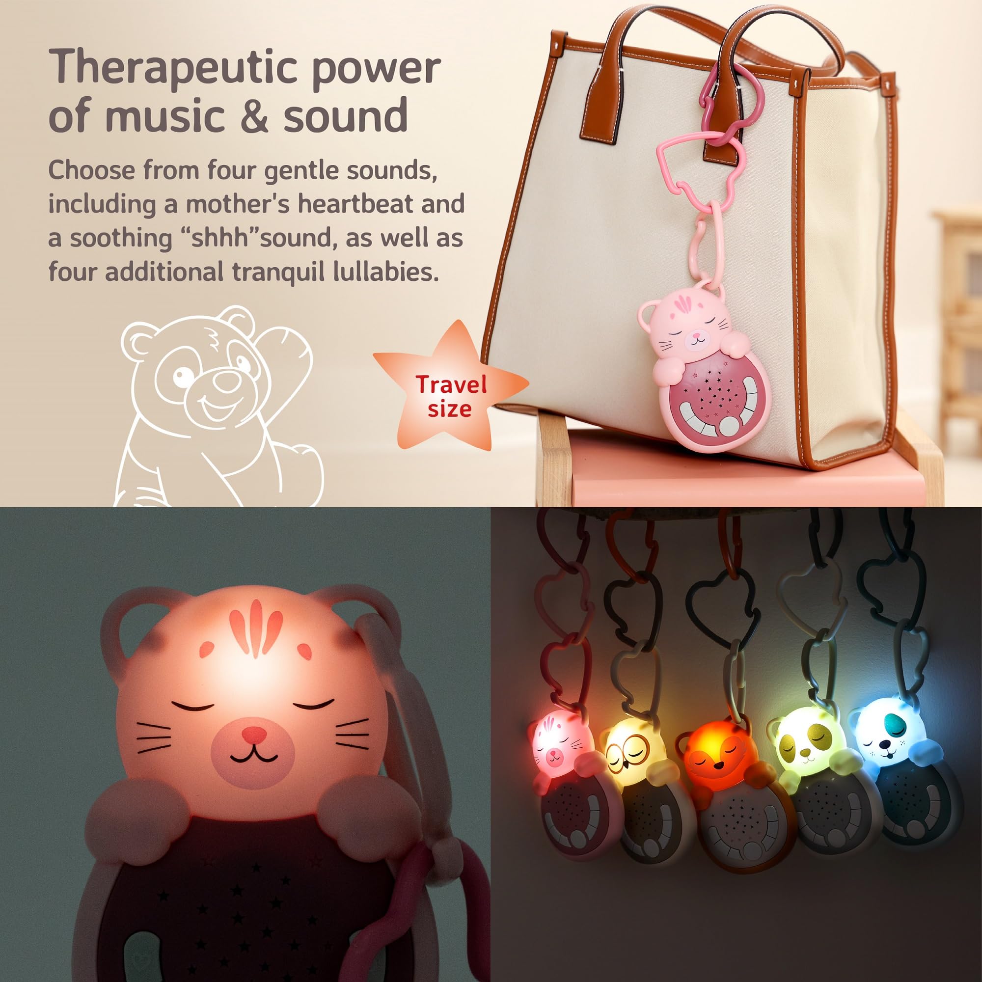 Cloud b Sweet Dreamz On The Go | Macchina del Suono da Viaggio con Luce Calmante | 4 Rumori Bianchi & Ninne Nanne Rilassanti | Sensore Smart Riattivante & Bagliore Soffice |Aiuto Sonno Neonato| Gatto