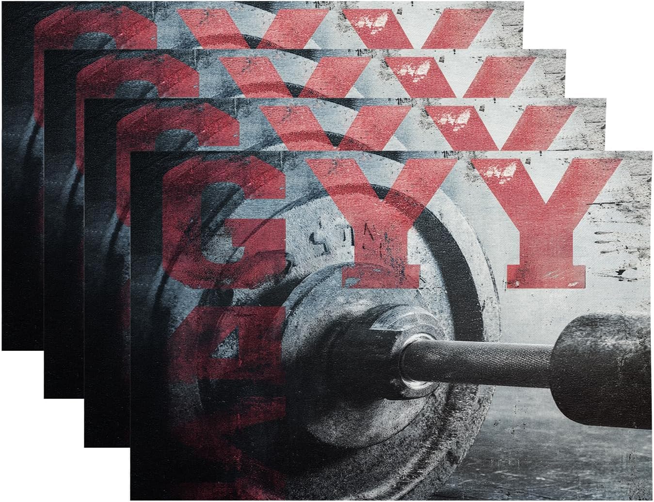 Fitness Goals Strength Training Placemats, Weightlifting Gear Exercise Routine Place Mats for Dining/Kitchen Table Waterproof Washable Linen Heat Insulation Dinner Table Mats 12×18 in 4 PCS