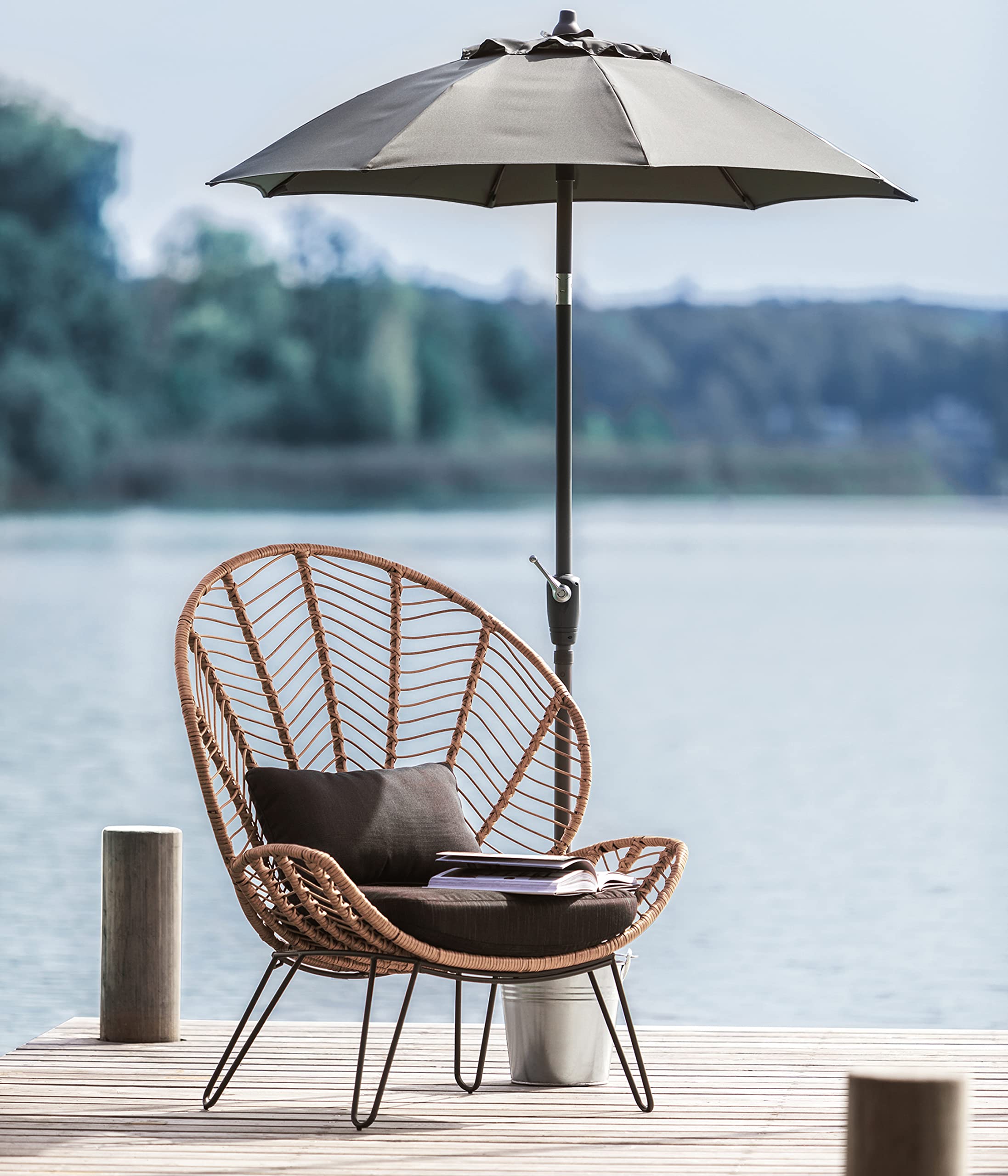 Dehner Vido parasol przeciwsłoneczny, Ø 150 cm, wysokość 221 cm, aluminium/poliester, ciemnoszary, mały