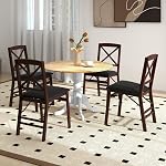COSTWAY Table ronde pour 4, 39-inch Table de cuisine en bois avec cadre en bois de caoutchouc massif, jambes à tourbe courbées, coussinets réglables, table de dîner rustique du milieu du siècle pour le salon (Natural+White)