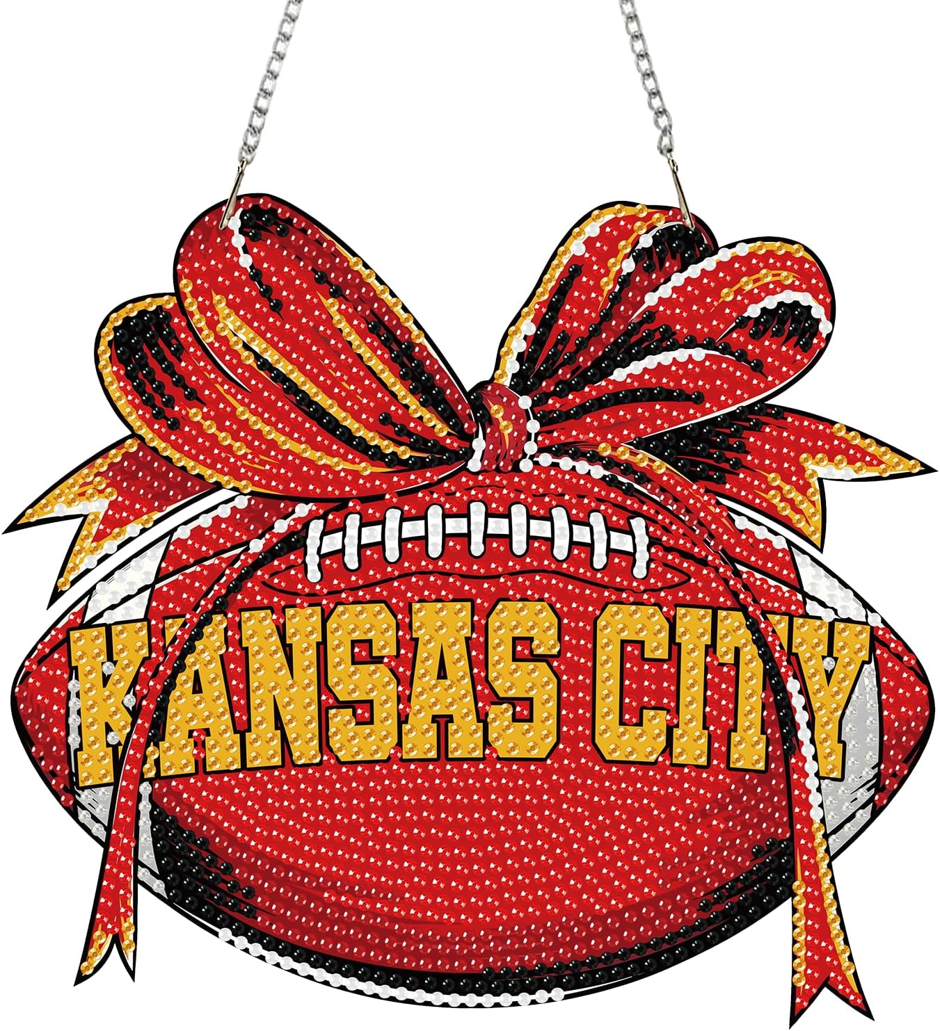 Rertcioph Football Diamond Art Hanging Kit for Adults, DIY Acrylic 5D Diamond Painting Hanging Ornament for Kansas City Home Wall Decor and Gift