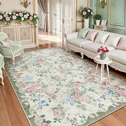 Miniatura 17 de Lahome Alfombra Floral Lavable de 3 x 5 Pies, Alfombras Pequeñas para Dormitorio, Suave Antideslizante, Alfombras para Entrada, Alfombra de Pila