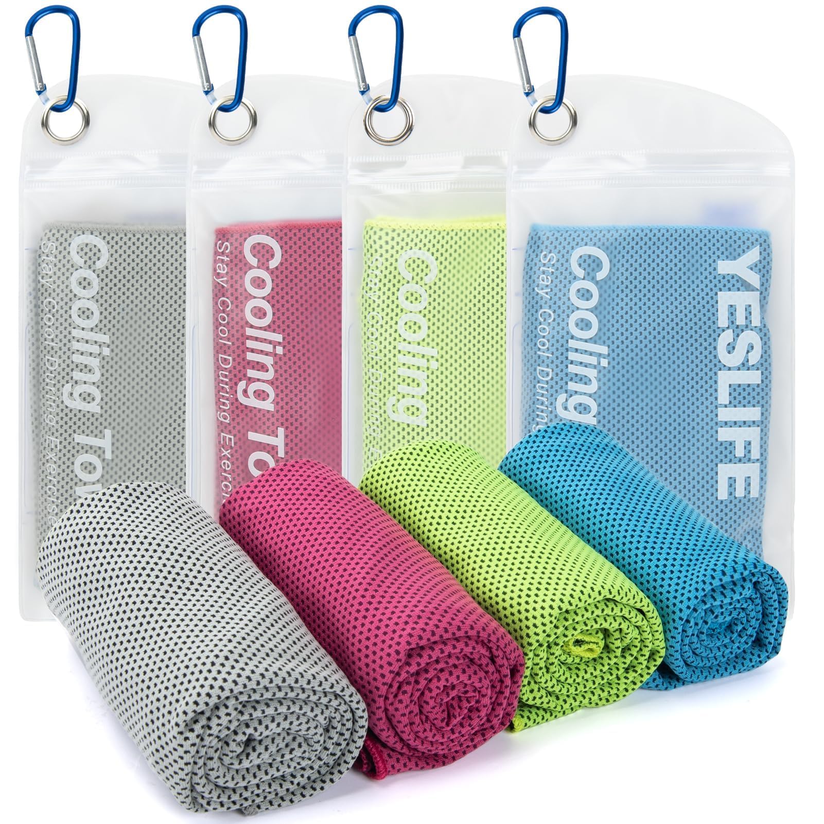 YESLIFE 4-Pack Cooling Towels (40"x 12"), Cooling Neck Wraps, Ice Towel