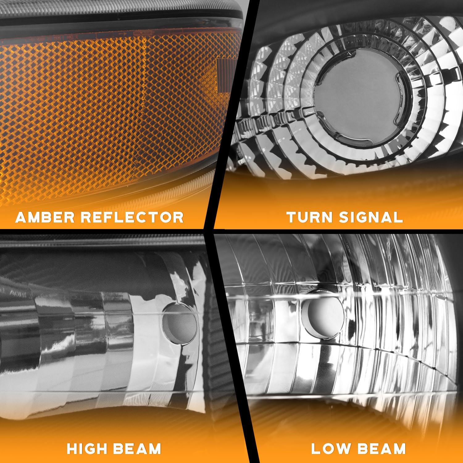 WEELMOTO Headlights Assembly for 99-02 Chevy Silverado 1500 2500; for 01-02 Silverado 1500HD 2500HD 3500HD, for 00-06 Tahoe Suburban 1500 2500 Headlight Bumper Parking Turn Signal Marker Light 4PCS