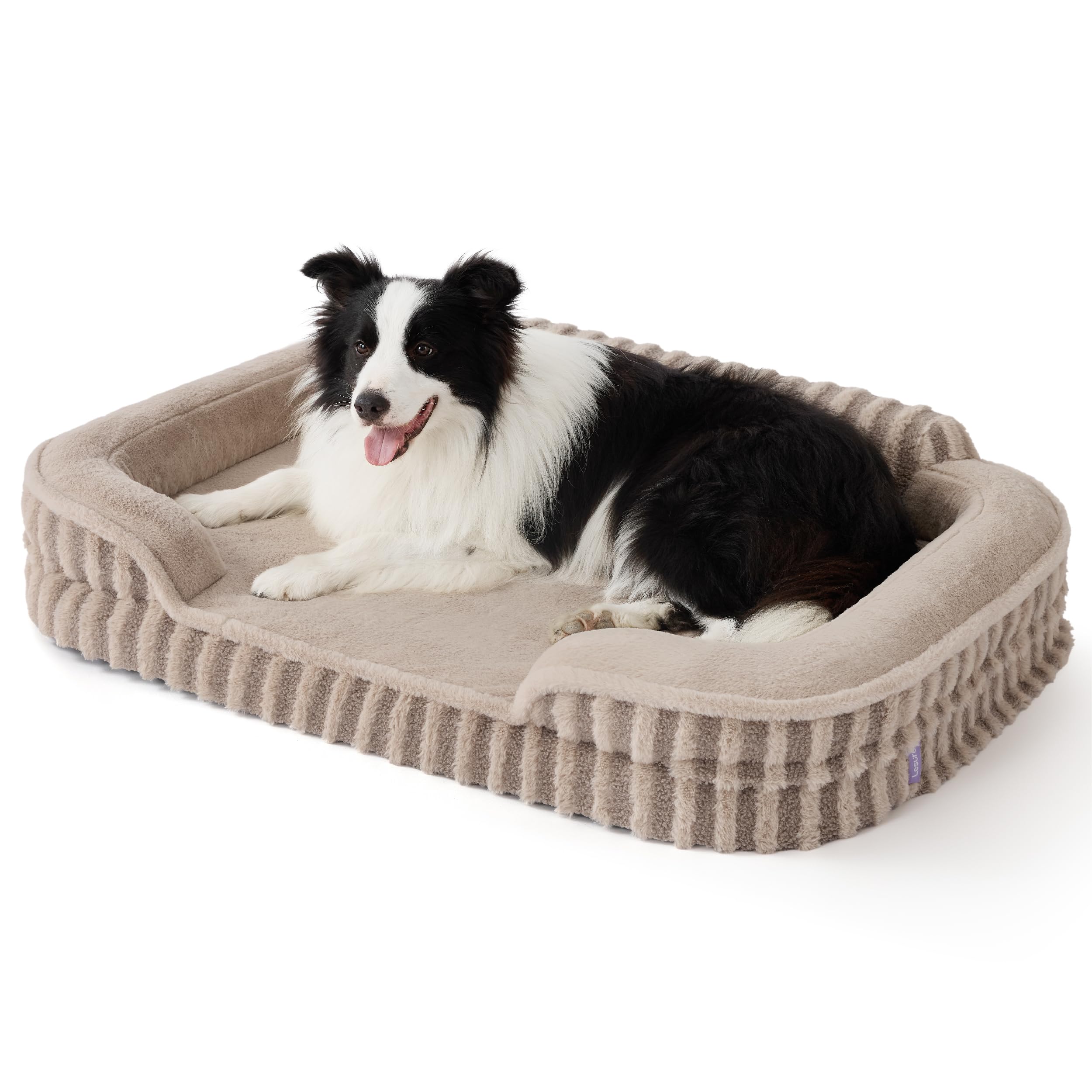 LE SURE Cute L-Plus Dog Beds, Orthopedic Waterproof Large Pet Bed with Sides, High Back Non-Slip Bottom and Egg-Crate Foam Dog Couch Sofa with Washable Removable Cover, Hazel