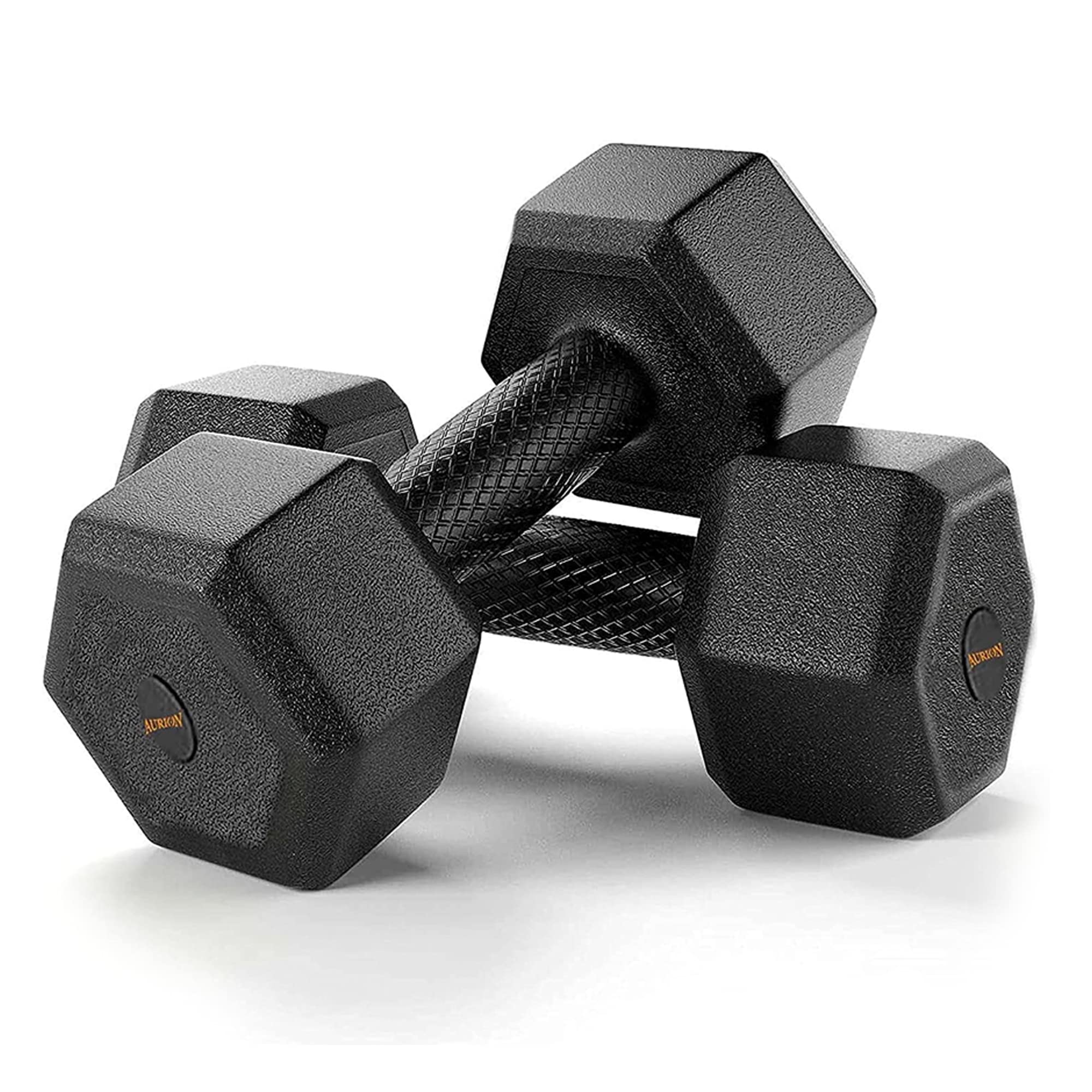 Aurion PVC Encase Coating Free Weight Dumbbell Set 5kg*2 (Black)| Premium Hand Dumbbell | Strength Training Equipment | Home and Gym Fitness | Full Body Workout | Dumbbells For Men and Women Exercise