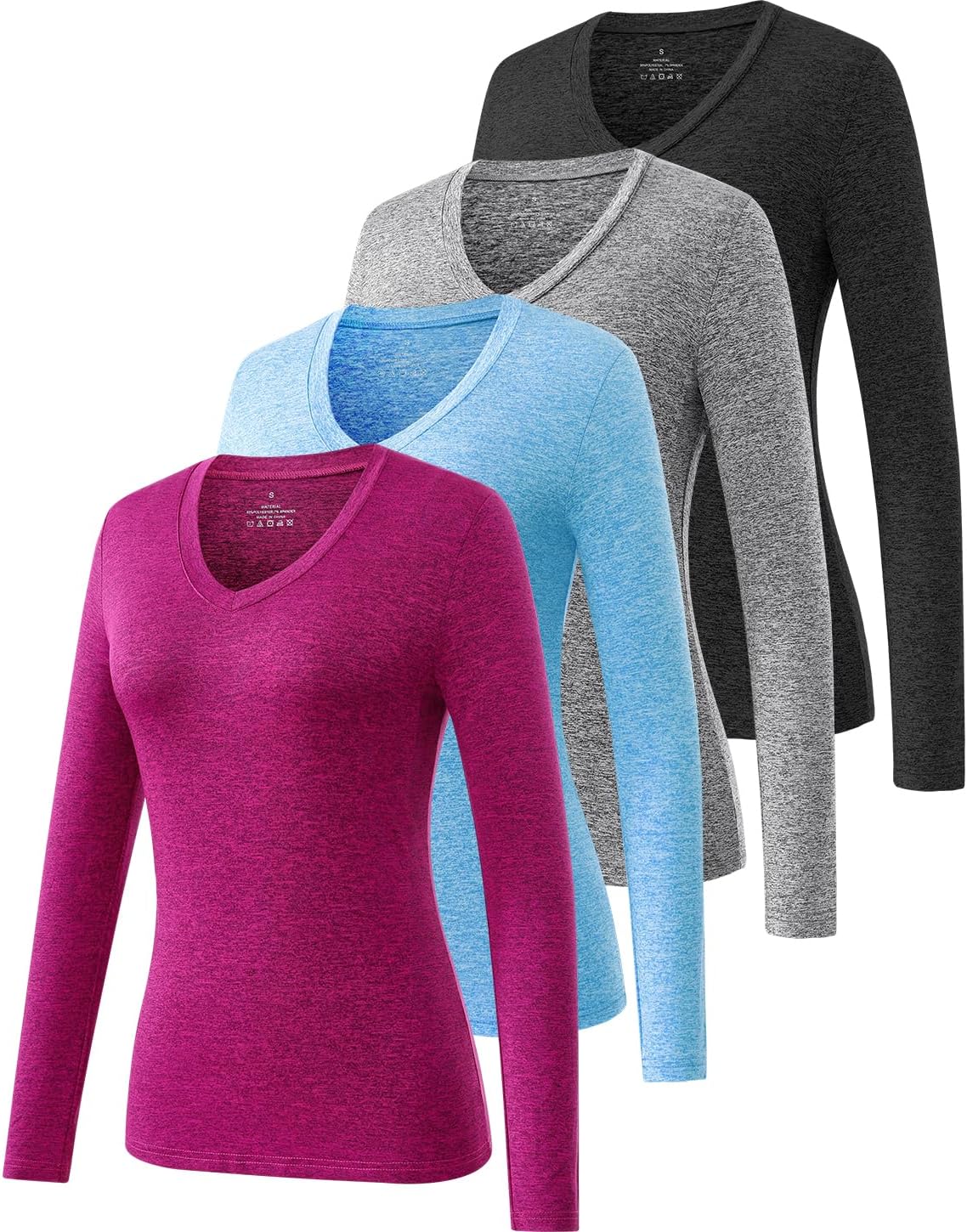 Ullnoy Women's Long Sleeve V Neck T Shirts Long Sleeve Workout Tops for Women V Neck Moisture Wicking Long Sleeve Tee Pack