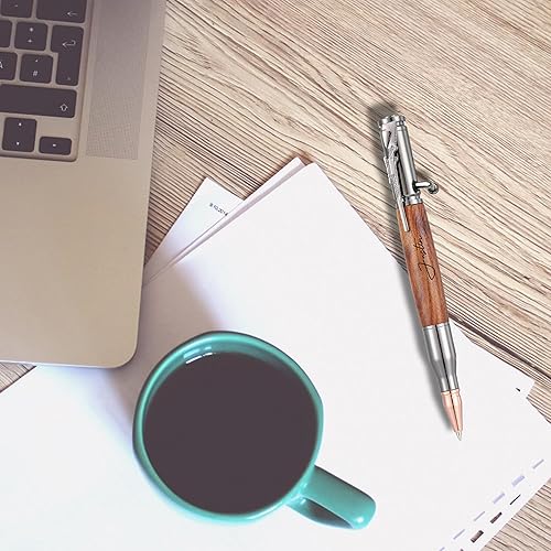 Miniatura 5 de Blireana Bolígrafo personalizado de acción de resorte, bolígrafo de bola de metal y madera grabado gratis con 2 recargas, bolígrafo personalizado