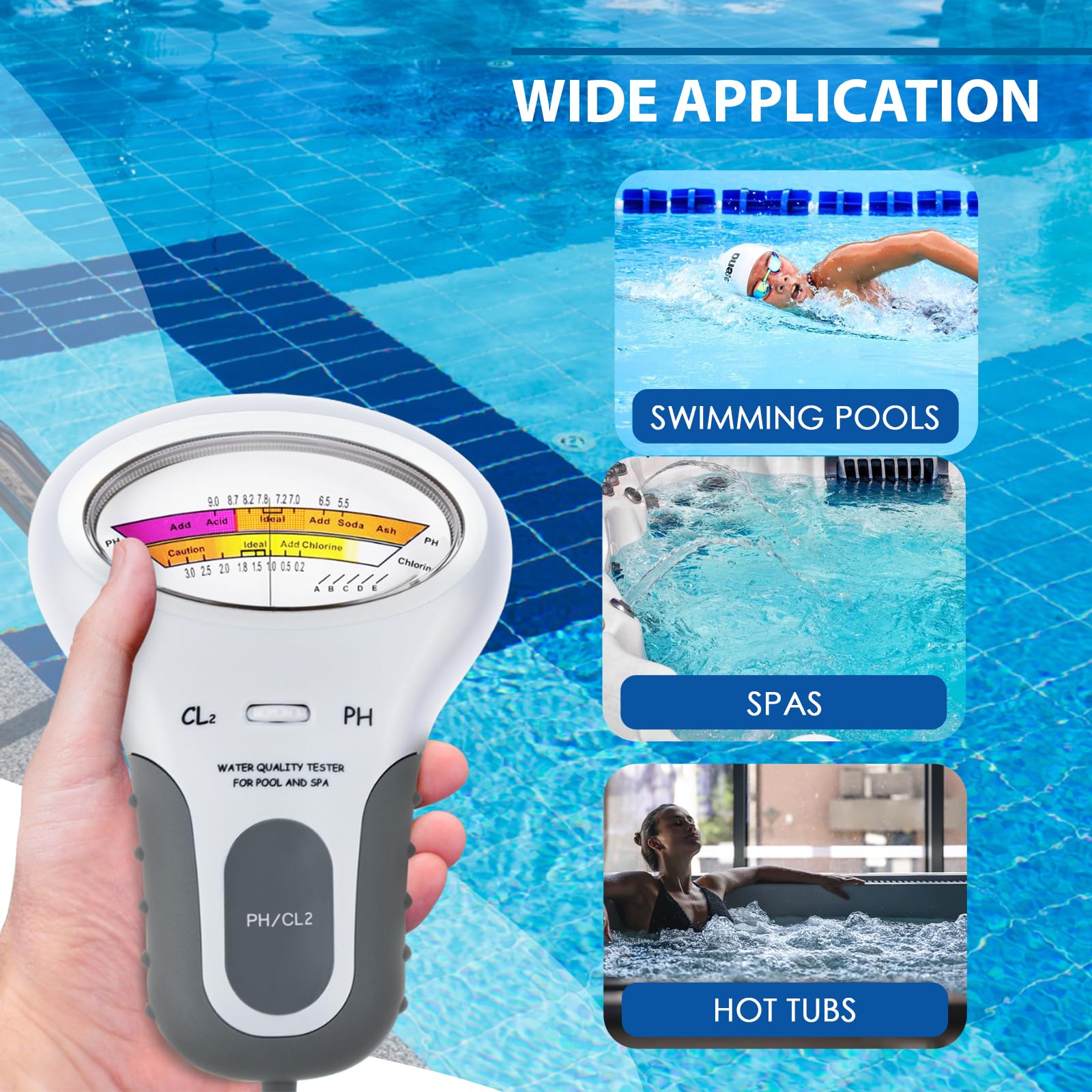 Testeur d'Eau 2en1 pH & Chlore Pour Piscines, Spas, Aquariums et Eau du Robinet Lecture Facile, Kit de Test Précis pour Usage Domestique