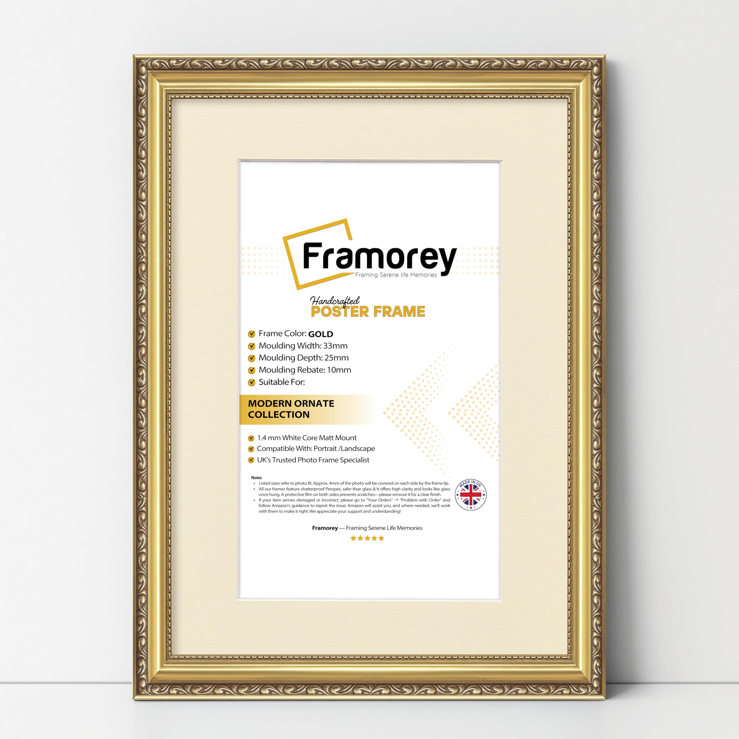FRAMOREY Shabby Chic Antique Style Picture Frame, 26x20" Size Gold Photo Frame With 22x16" Size Ivory Mount, Wall Art Poster Frames, Best Photo Frames For Birthday Gift