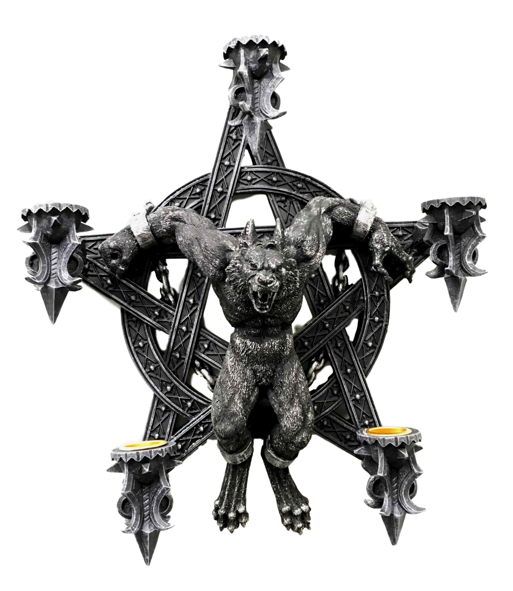 Chained Sacrifice Werewolf Pentagram Wall Plaque Sculpture Candleholder Decor Figurine