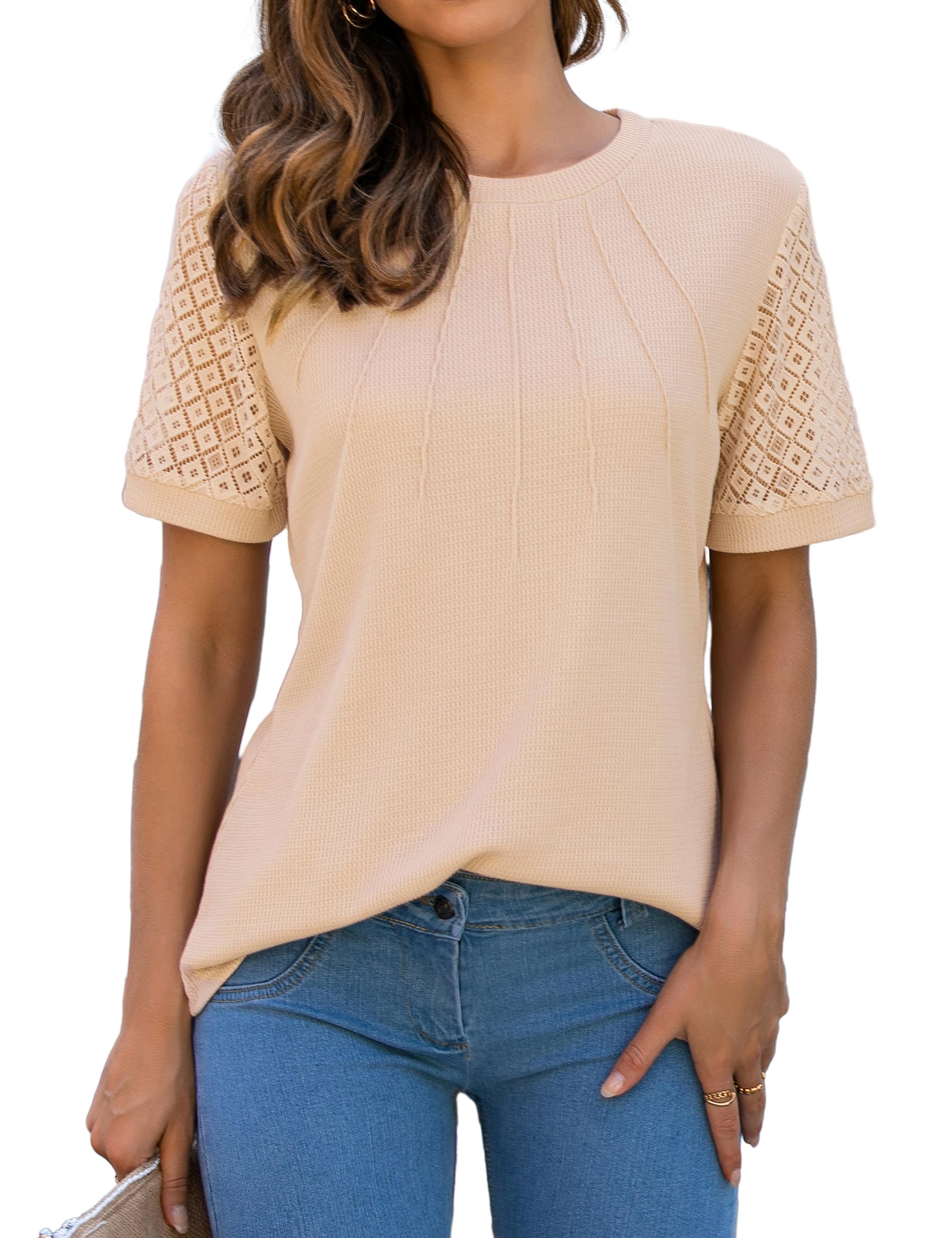 Blooming JellyWomen's Dressy Casual Blouses Business Work Tops Short Sleeve Waffle Knit Shirts 2025 Summer Outfits