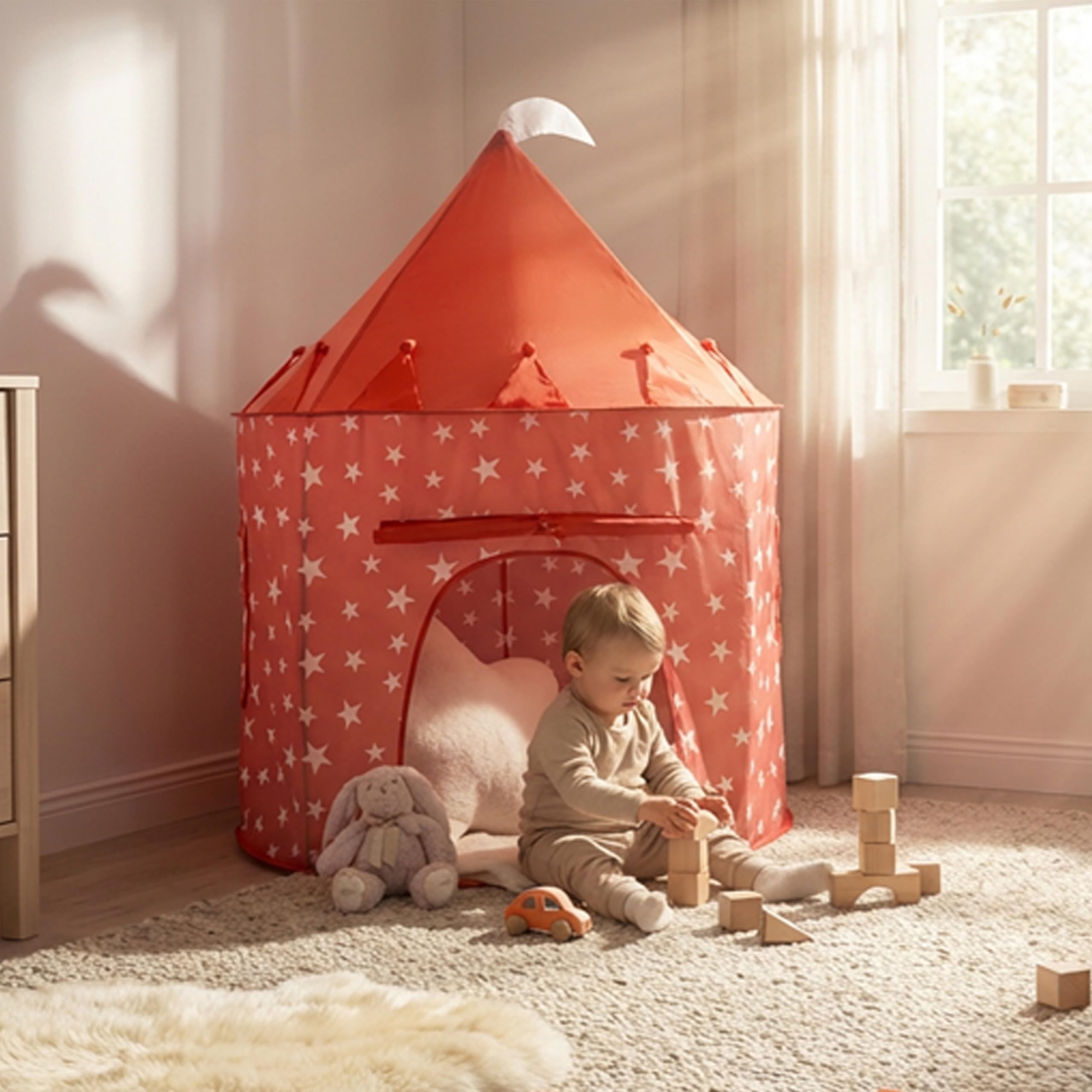 Tente de Jeu Orange pour Enfants, Maison de Jeu Pop-up Étoilée Intérieur/Extérieur pour Enfants et Tout-petits, Tanière de Jeu/Piscine à Balles & Jouets de Jardin, Design Orange Étoilé Unisexe