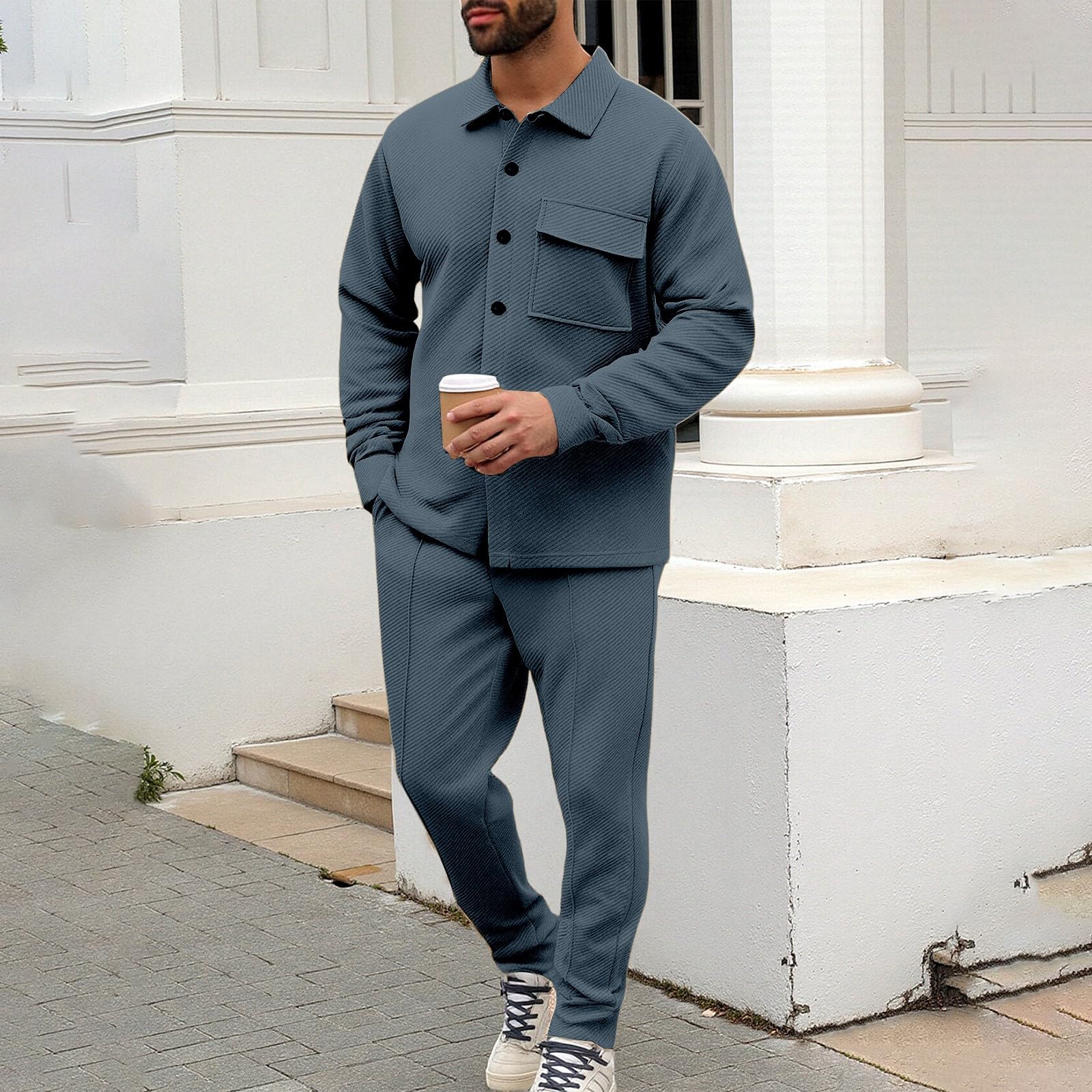 SurvêTement 2 PièCes Pour Homme Boutonnée Blouson et Pantalon Loisirs
