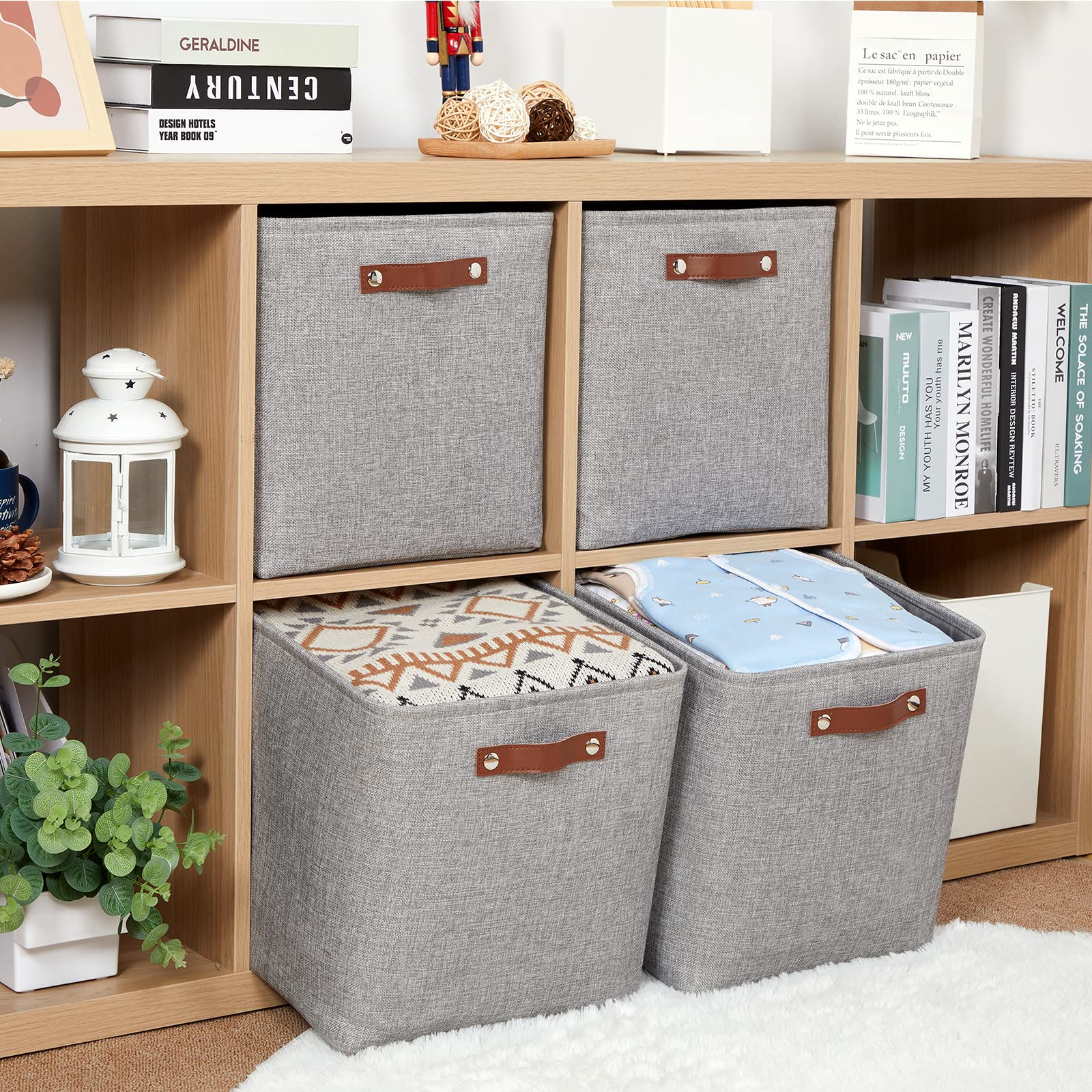 HNZIGE Set Di 4 Contenitori Cubici In Tessuto, 28 X 28 Cm