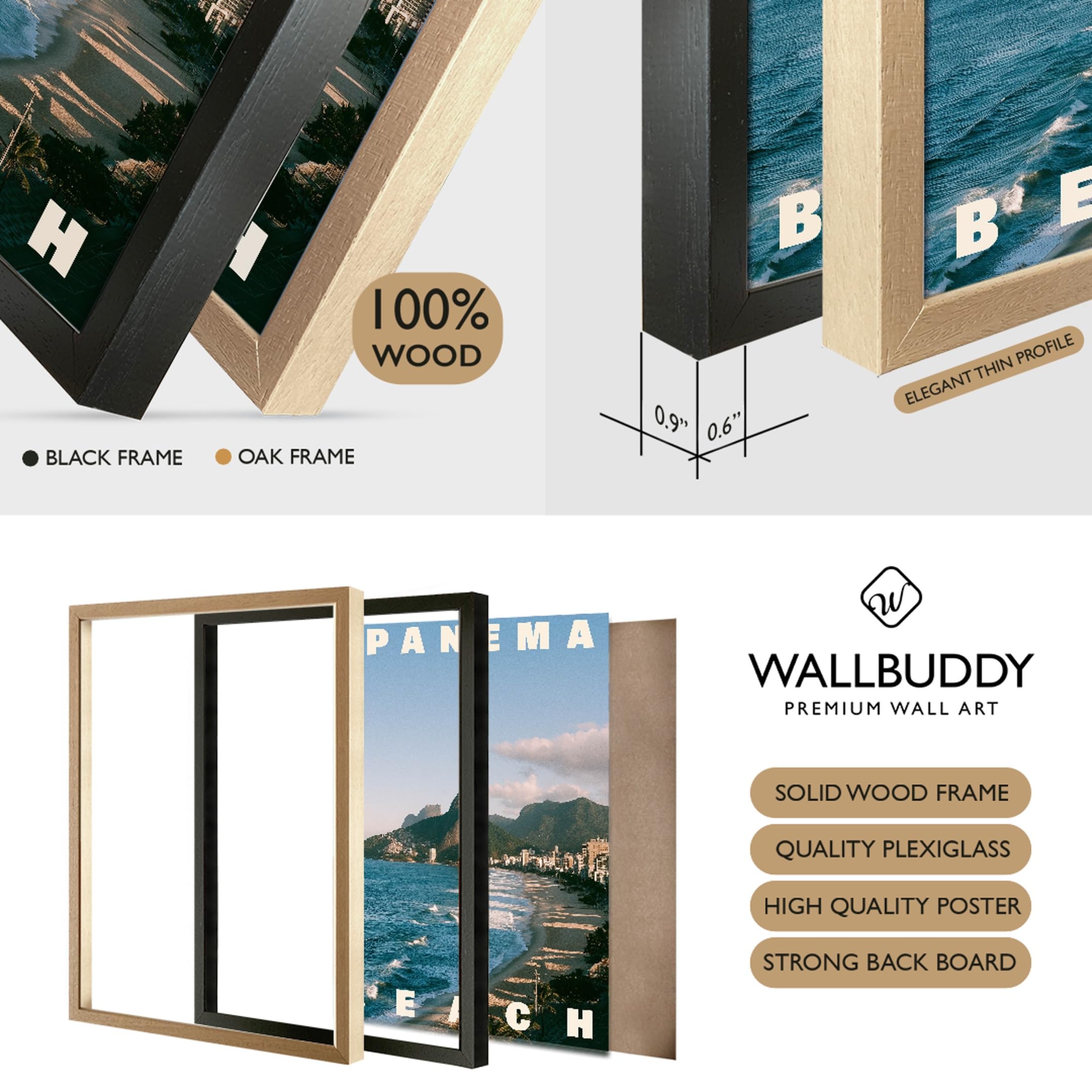 WallBUddy Ipanema Beach Wandkunst Druck | Mal (40 x 50 cm, Schwarz gerahmt)