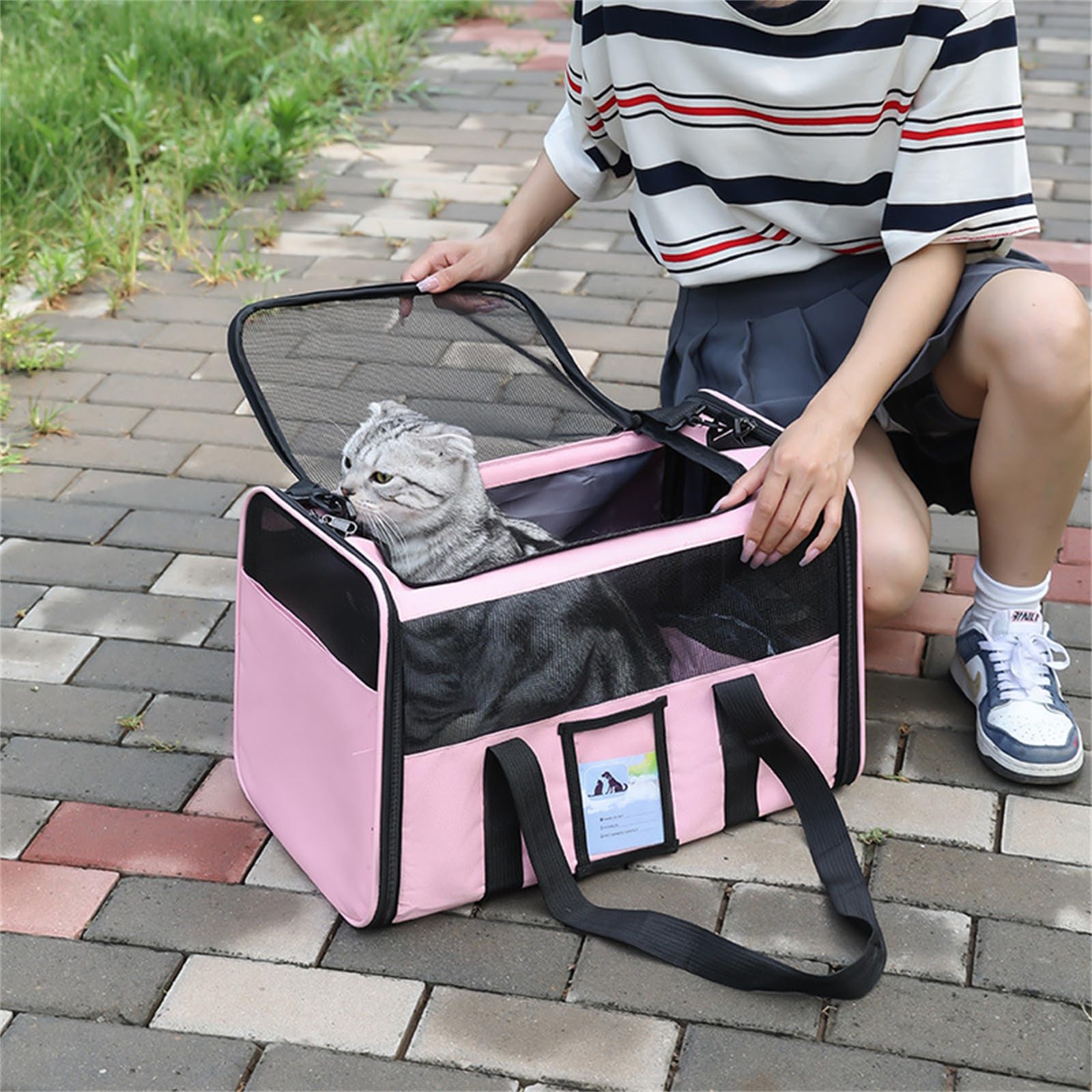 Transportin Gato Perro Pequeño, Bolsa Transporte Mascotas Transportin Gato Plegable Transpirable Duradera Bolsa de Transporte para Cachorros y Gatitos, Viaje, Paseo (50x27x31CM,Negro)