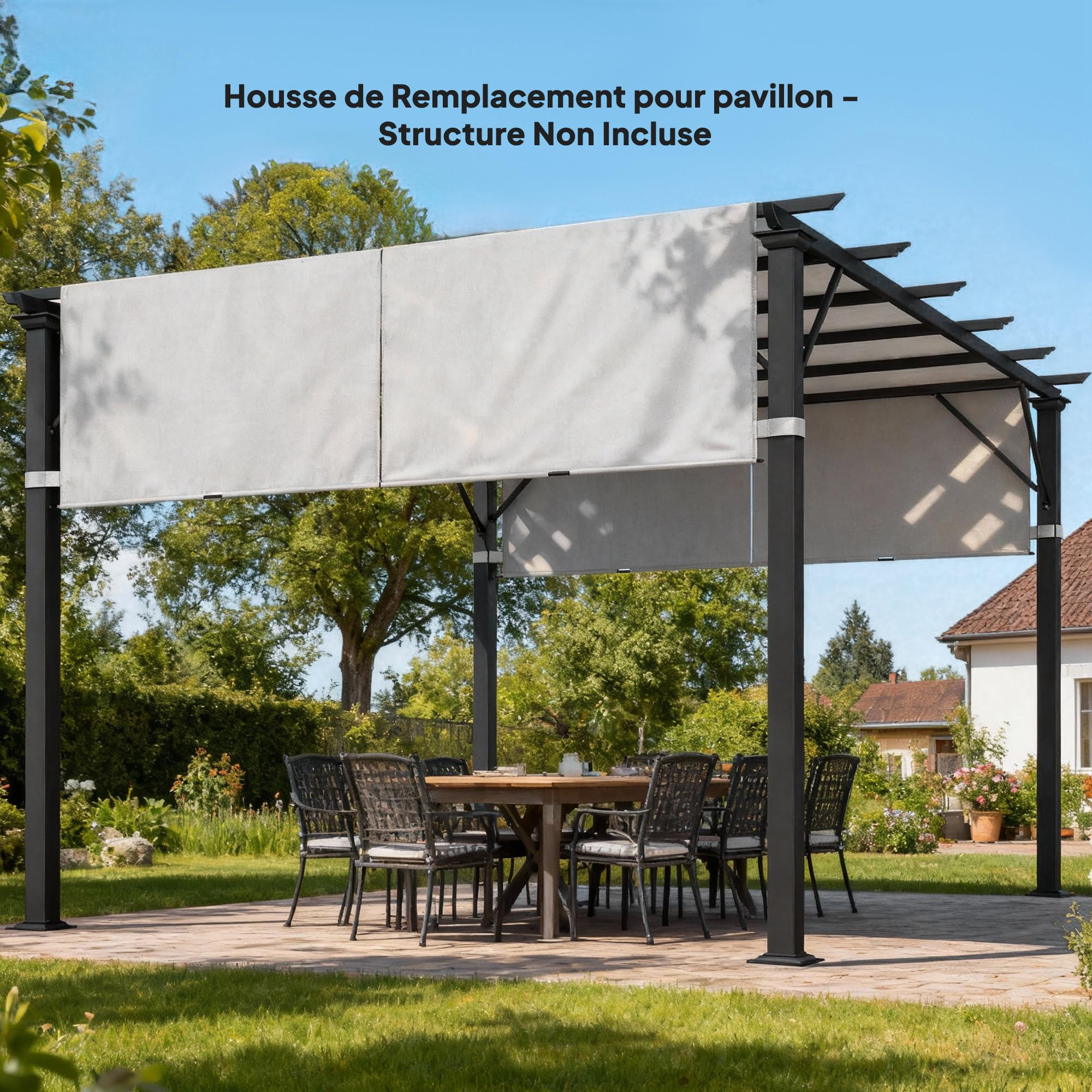 Outsunny Lot de 2 Toiles de Rechange pergola rétractable de 4,9 x 1,2 m pour pergola de 3 x 3 m Tissu Polyester Protection UV Gris Clair