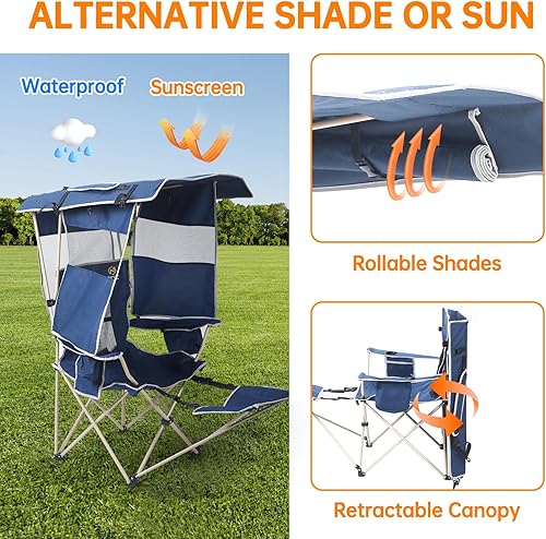 Miniatura 8 de Nice C Silla con toldo, silla paraguas, sillas con sombra, sillas deportivas, USB, cable de carga tipo C y CC incluido, paneles solares de 30 W,