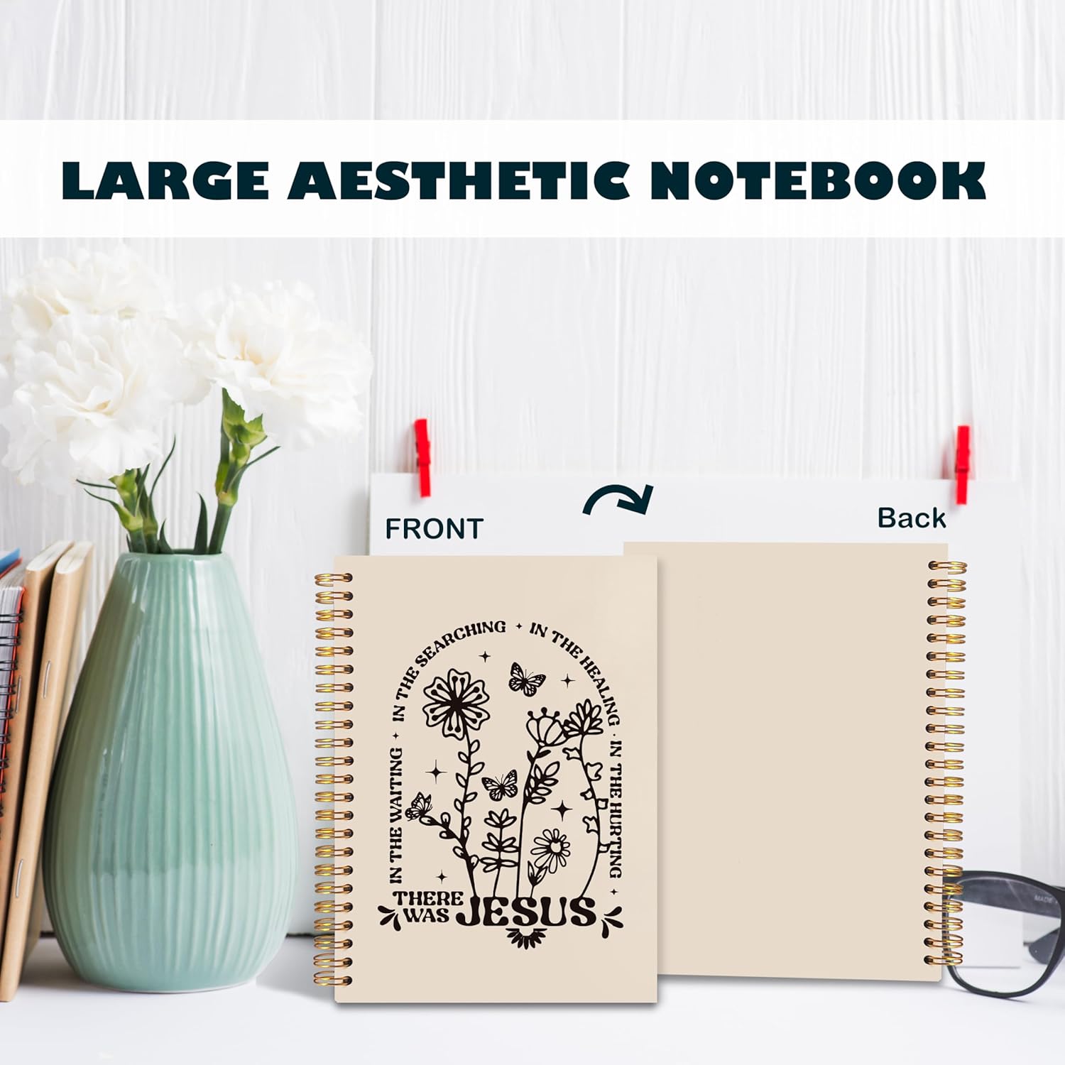 BearCake Boho Floral Christian Notebook Journal, Christian Gifts for Women, Bible Notebooks for Note Taking, Bible Journaling Notebook, There Was Jesus Hardcover Spiral Notebook 5.5x8.3 - Image 4