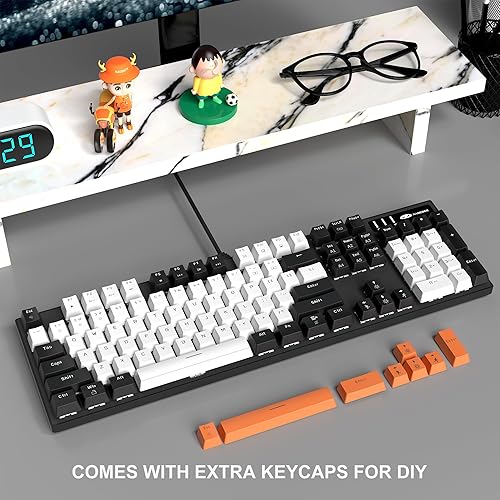 Miniatura 6 de MageGee Teclado mecánico para juegos, 104 teclas, teclados retroiluminados blancos con interruptores amarillos, teclado mecánico de computadora con
