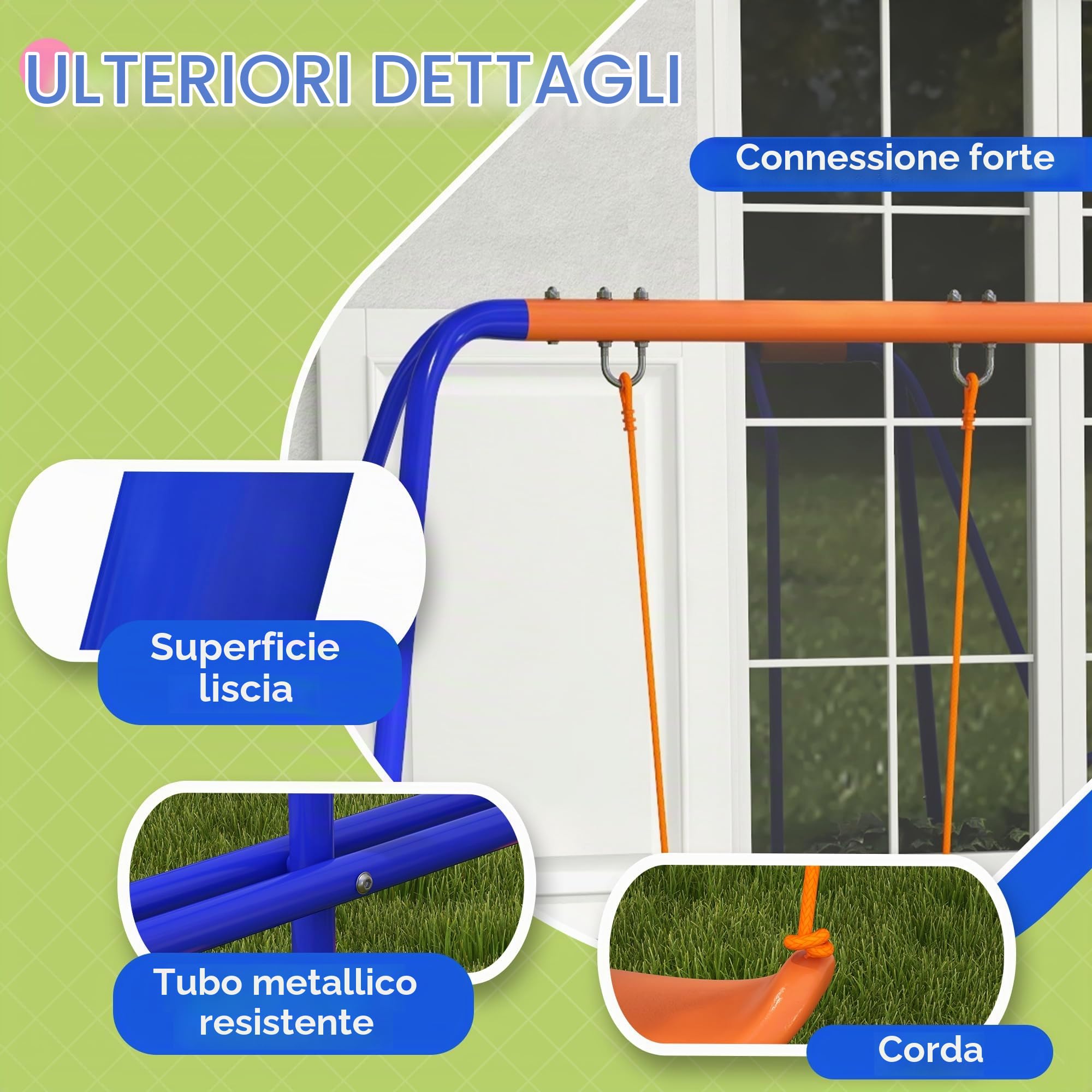 Outsunny Set altalena 4 in 1 metallo giardino per bambini 3-8 anni