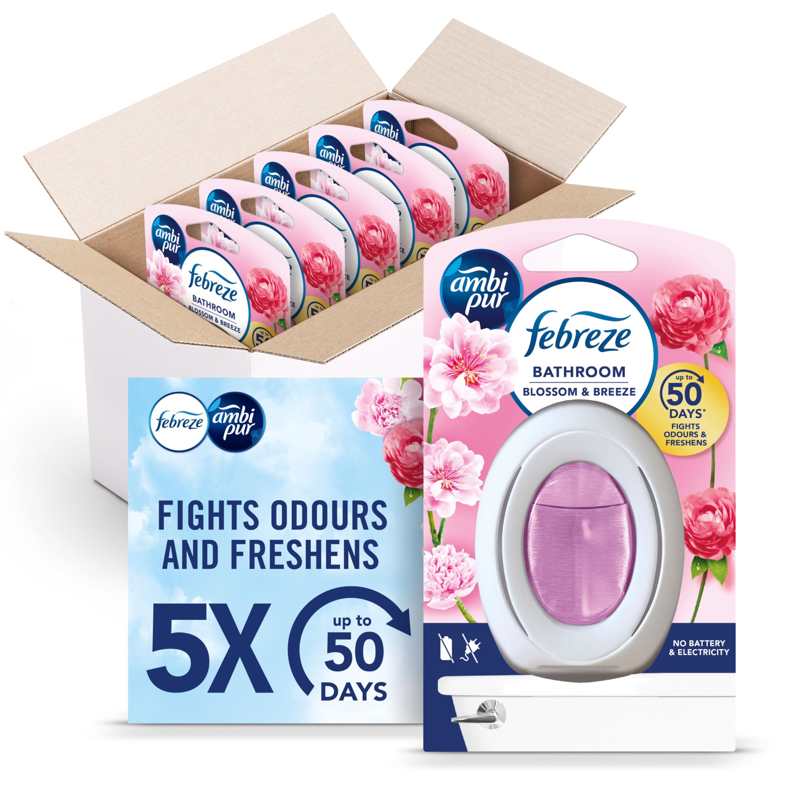 Febreze Bathroom Air Freshener, Odour Fighter, Blossom & Breeze, 5 Items, Bathrooms Freshener & Odour Eliminator