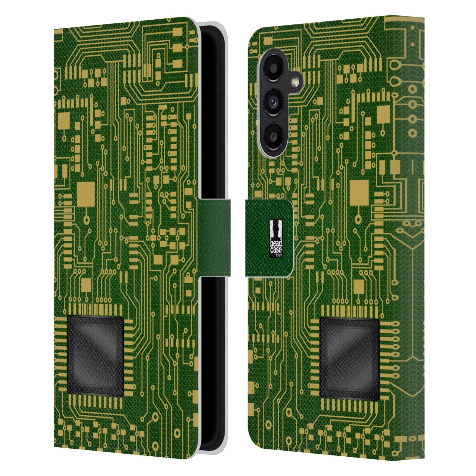 Head Case Designs Dark Green Circuit Boards Leather Book Wallet Case Cover Compatible with Samsung Galaxy A13 5G (2021)